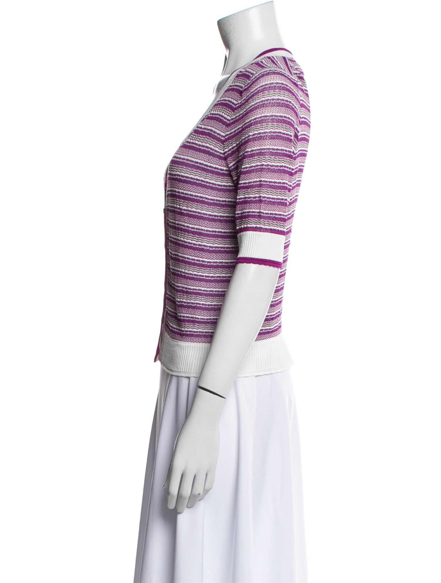 Veronica Beard Striped V-Neck Button-Up Top