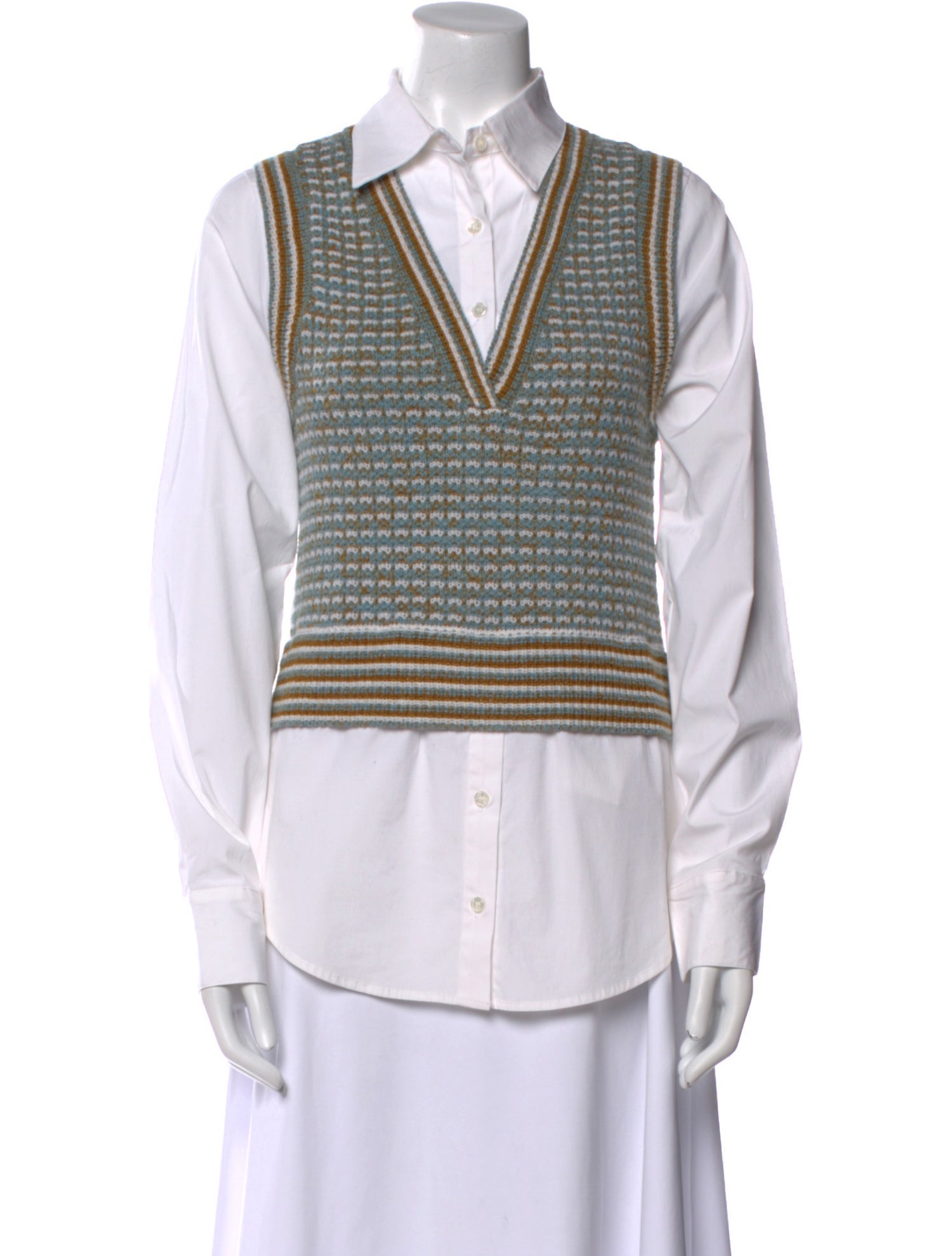 Veronica Beard Merino Wool Striped Button-Up Top