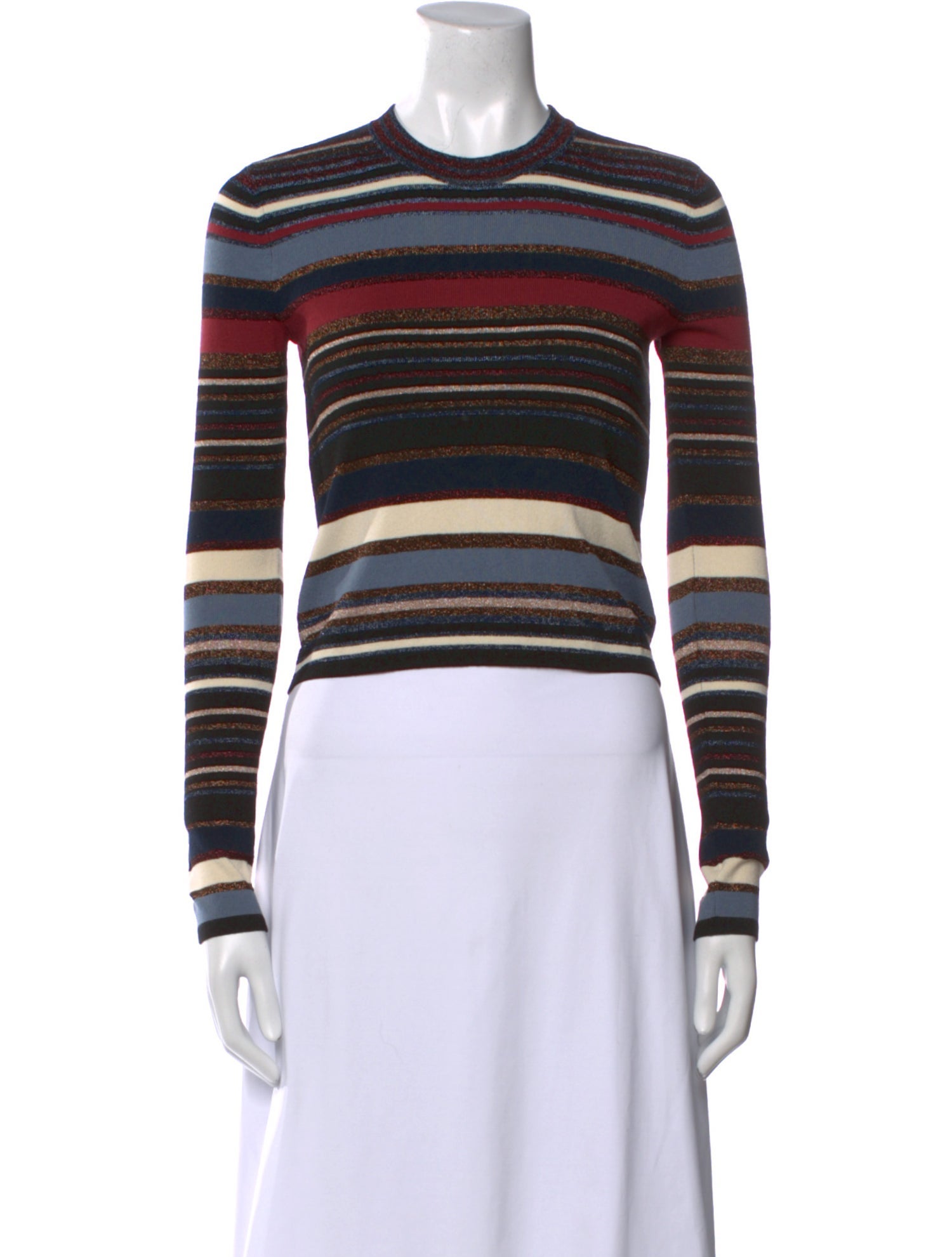 Veronica Beard Striped Crew Neck Crop Top