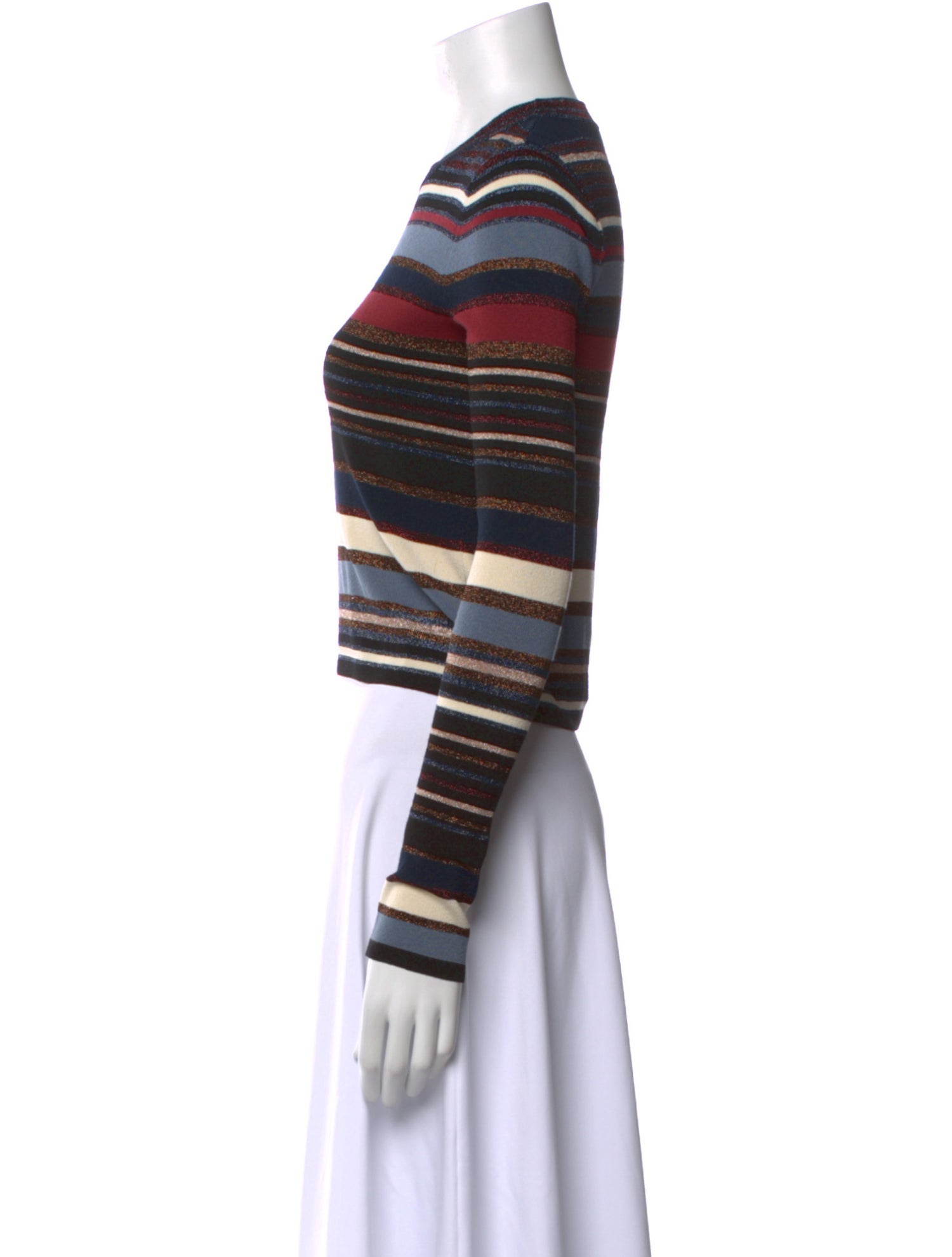 Veronica Beard Striped Crew Neck Crop Top