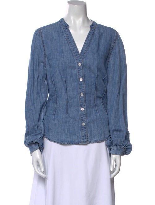 Veronica Beard V-Neck Long Sleeve Button-Up Top