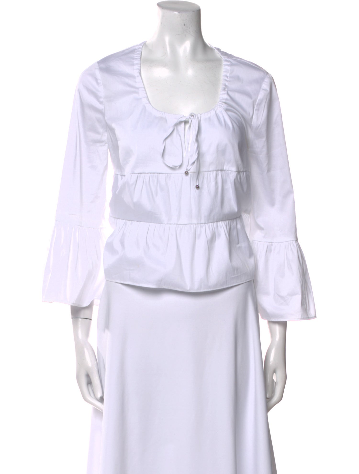 Veronica Beard Scoop Neck Three-Quarter Sleeve Crop Top