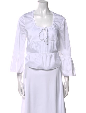 Veronica Beard Scoop Neck Three-Quarter Sleeve Crop Top