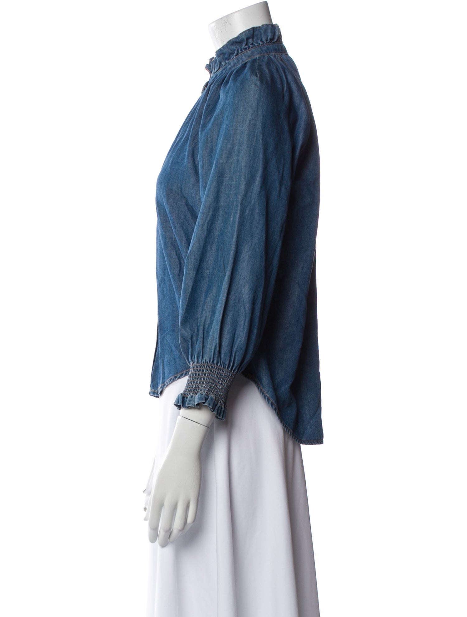 Veronica Beard Mock Neck Three-Quarter Sleeve Button-Up Top