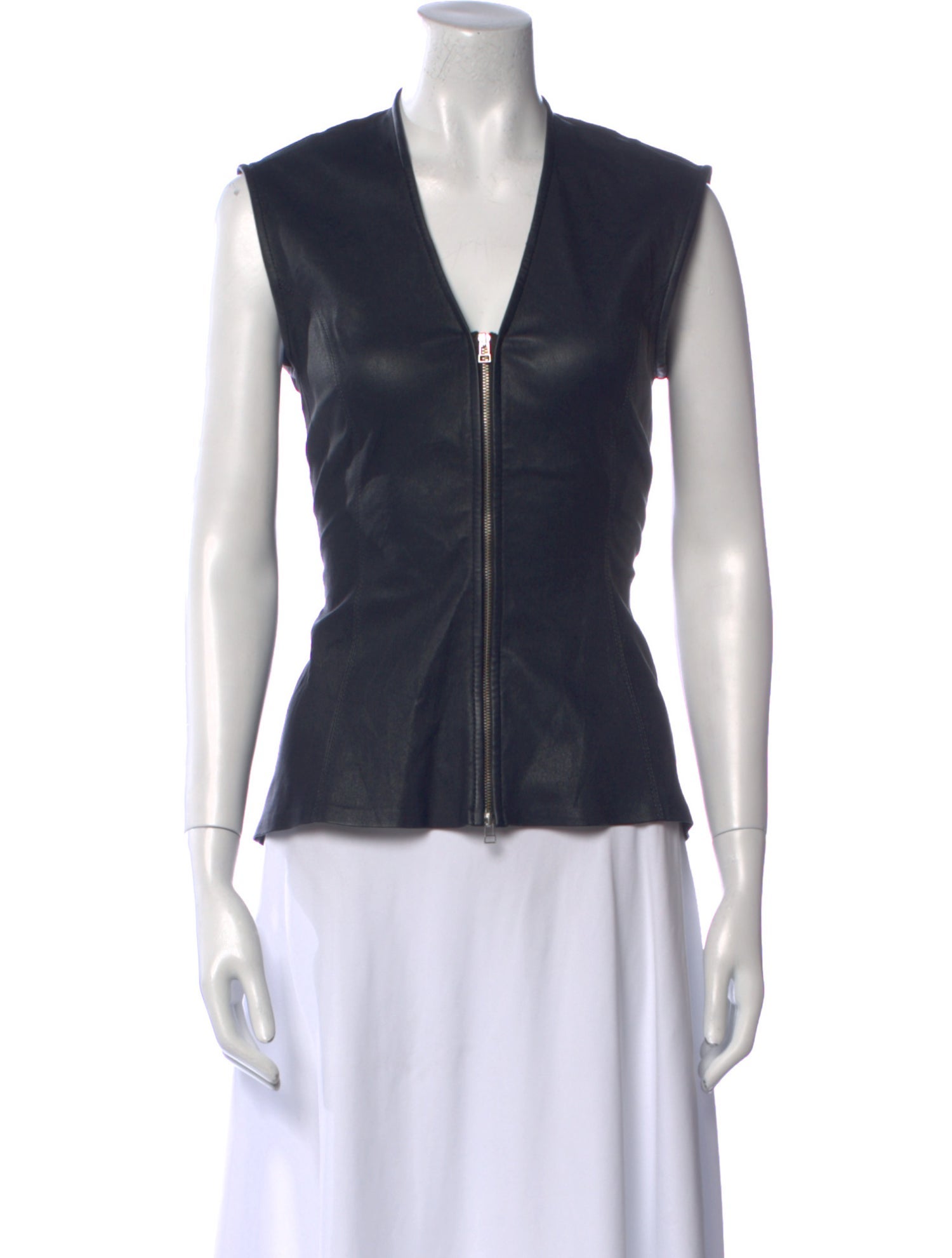 Veronica Beard Lamb Leather V-Neck Top