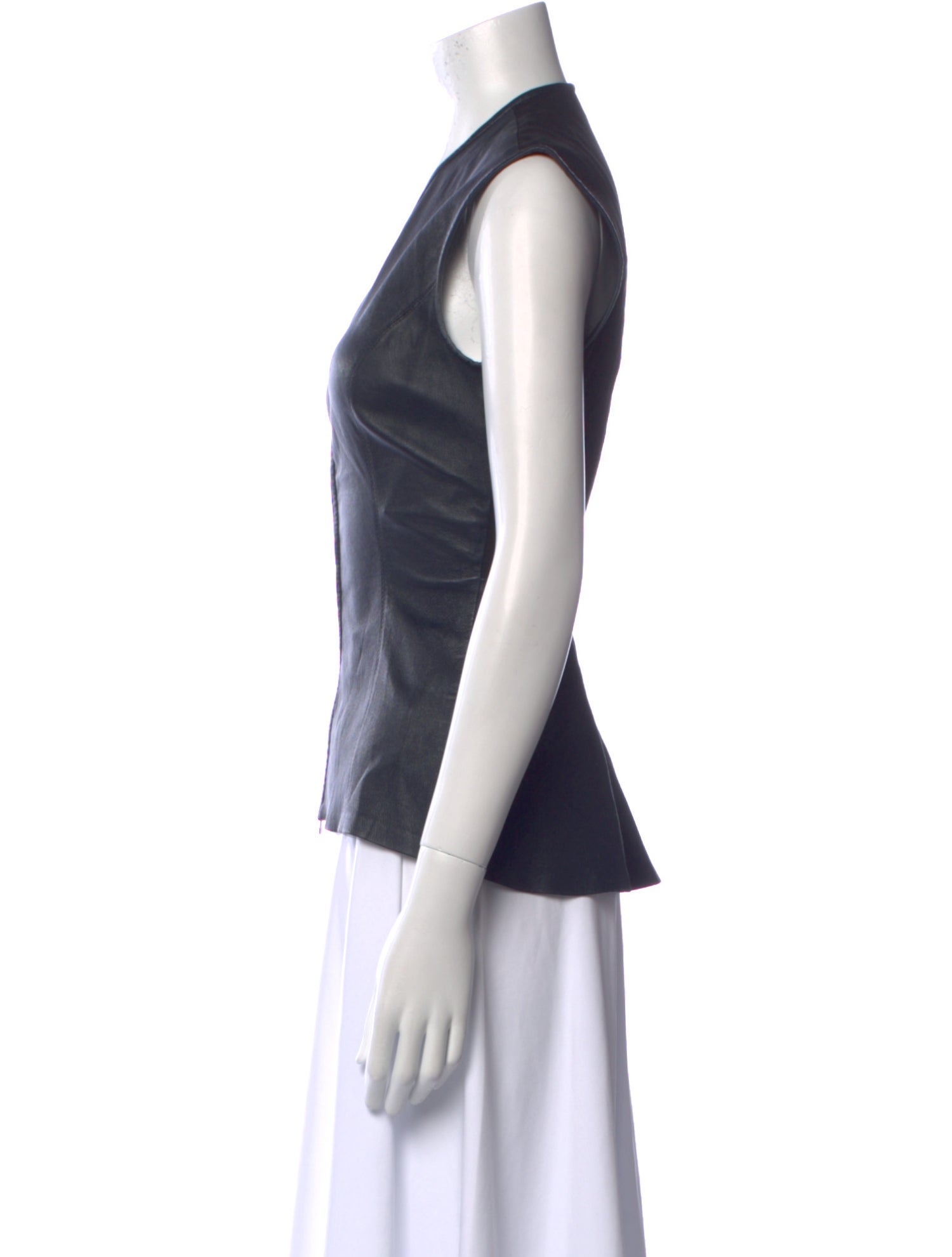 Veronica Beard Lamb Leather V-Neck Top