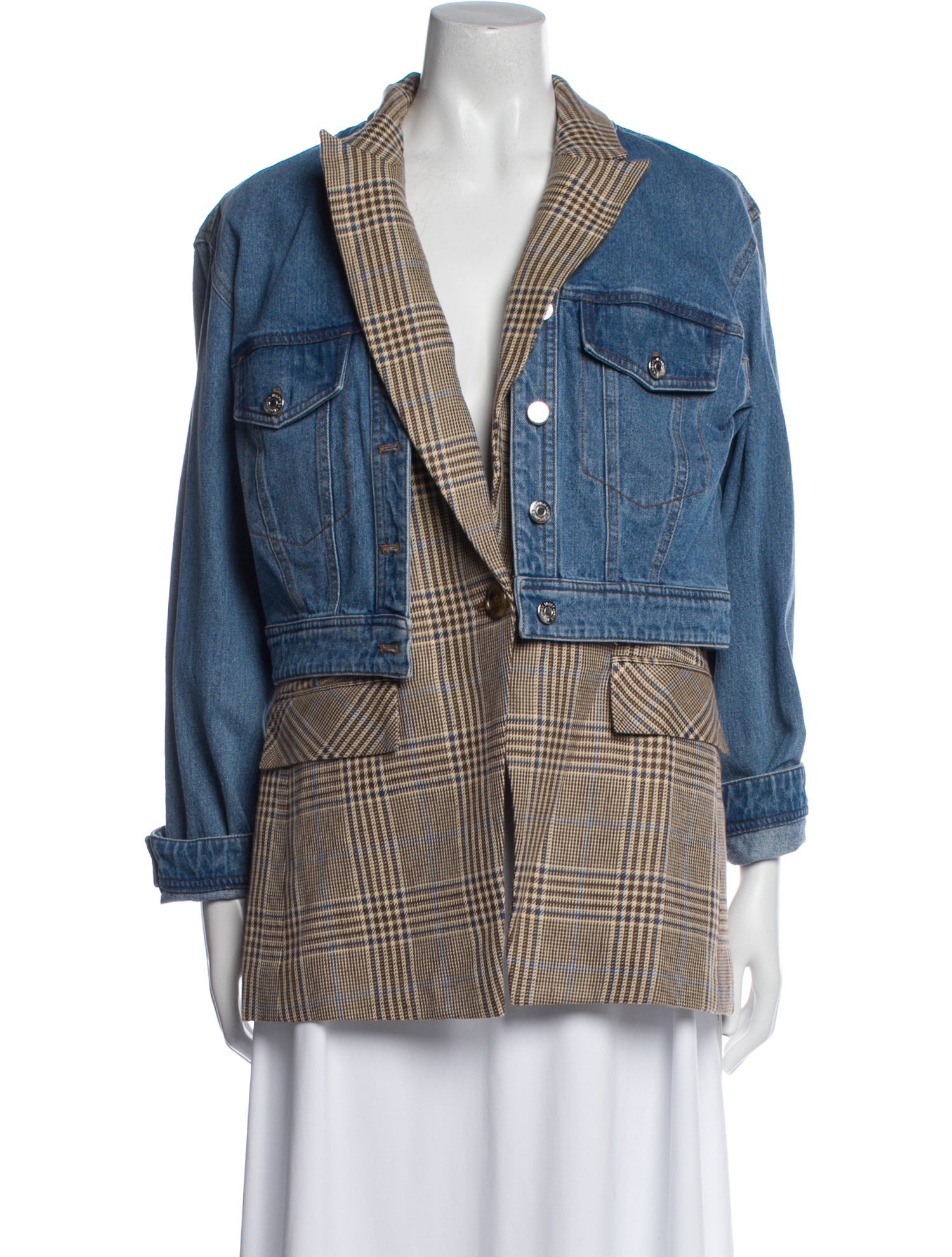 Veronica Beard Houndstooth Print Denim Jacket