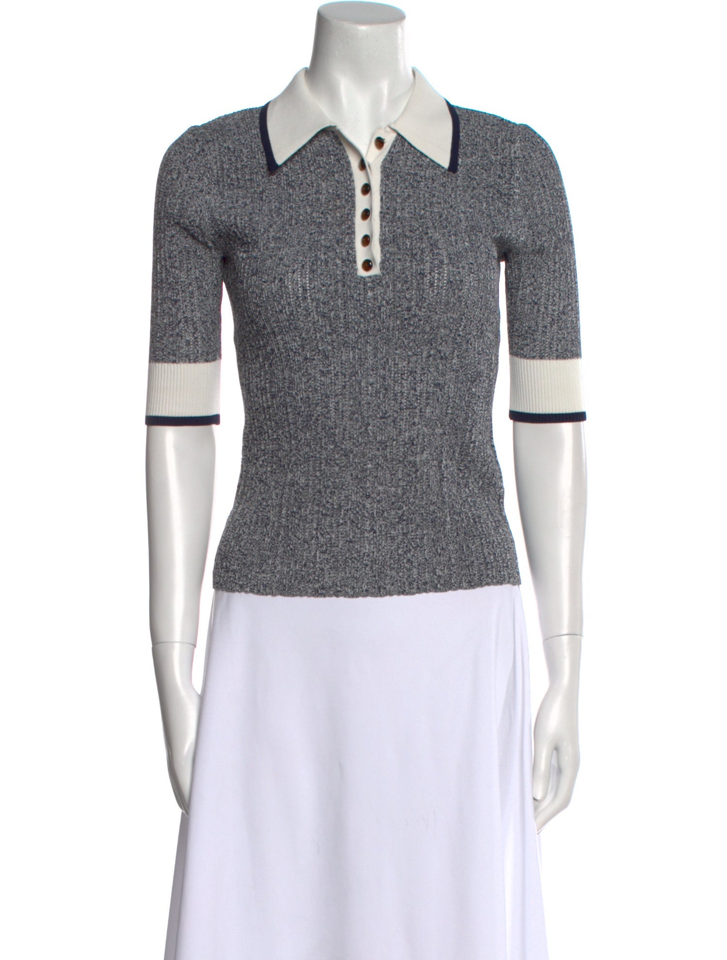 Veronica Beard Colorblock Pattern Three-Quarter Sleeve Polo