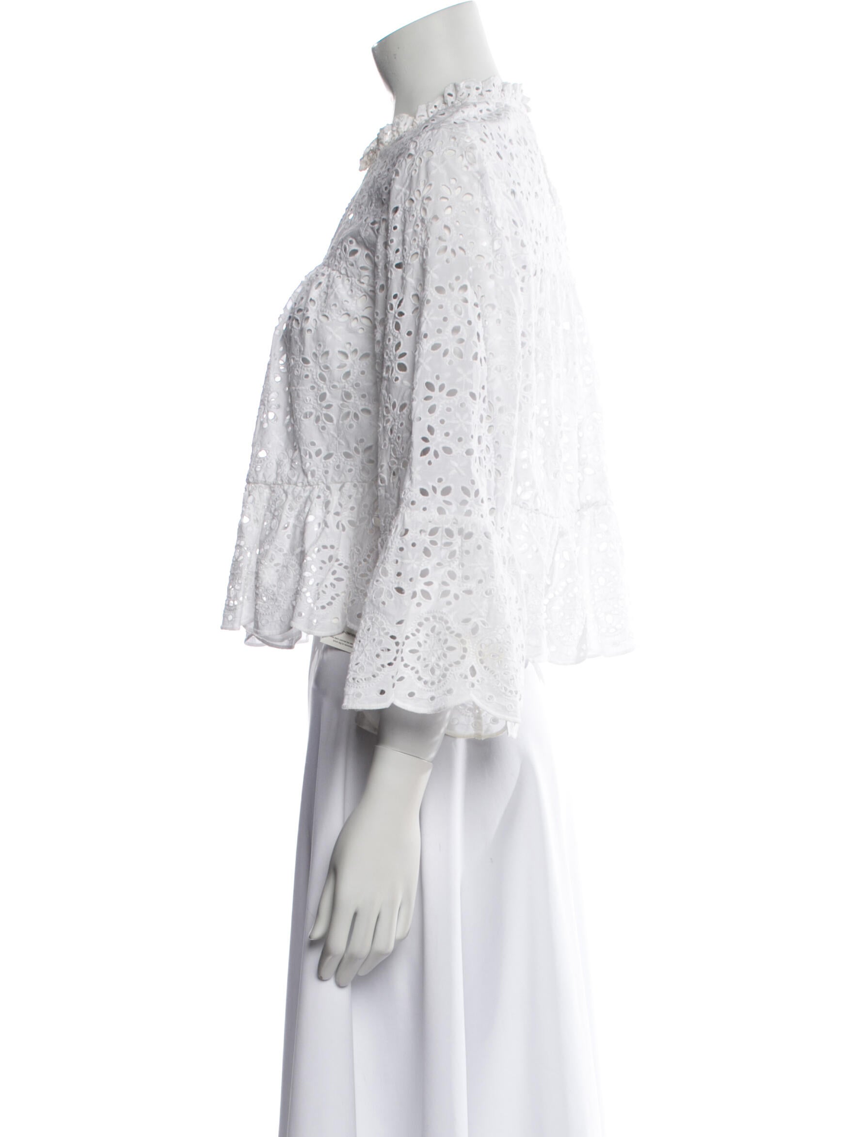 Veronica Beard Lace Pattern Mock Neck Crop Top