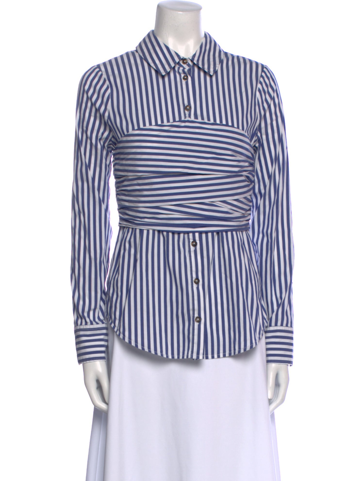 Veronica Beard Striped Long Sleeve Button-Up Top