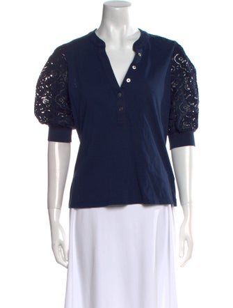 Veronica Beard V-Neck Short Sleeve Polo