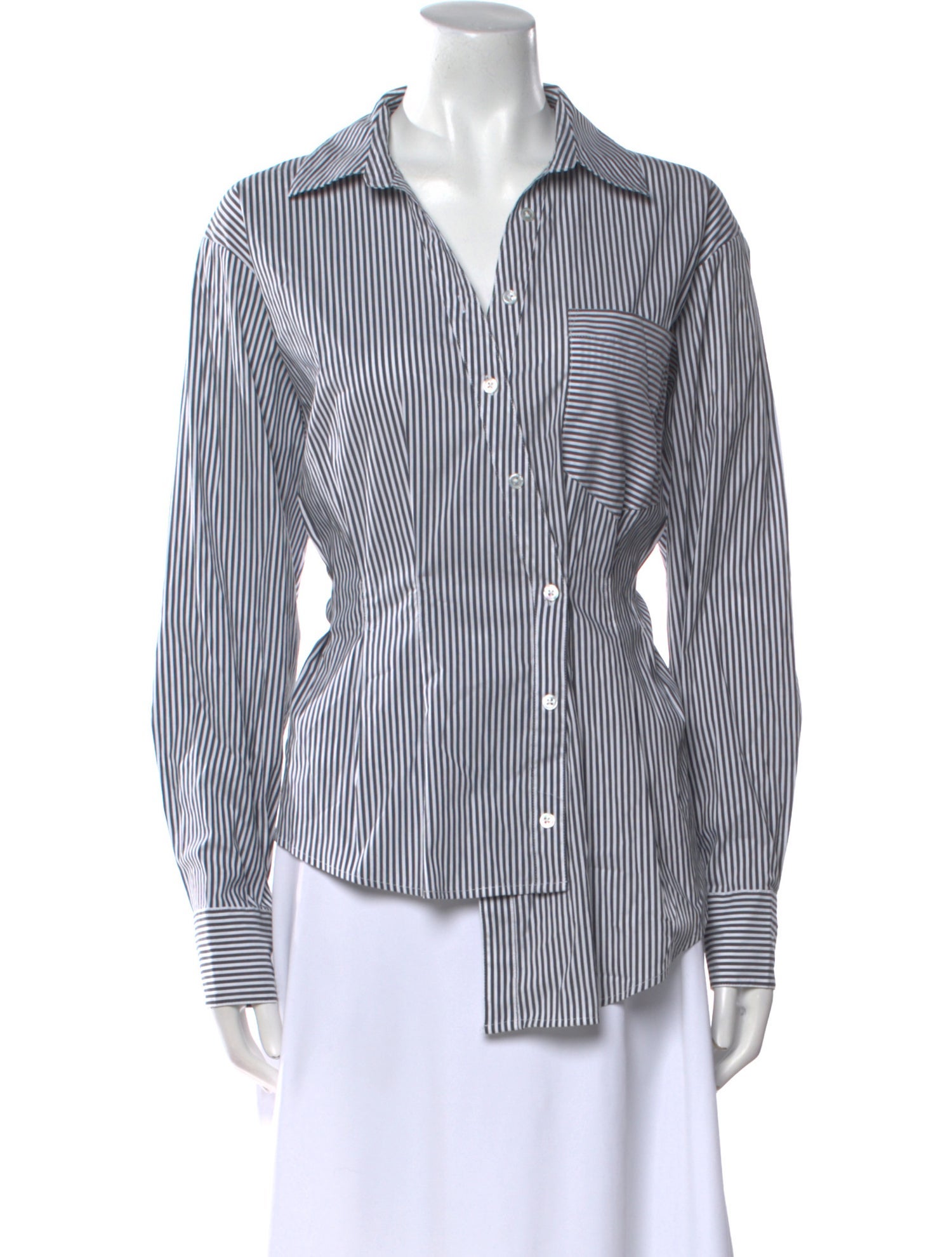 Veronica Beard Striped Long Sleeve Button-Up Top