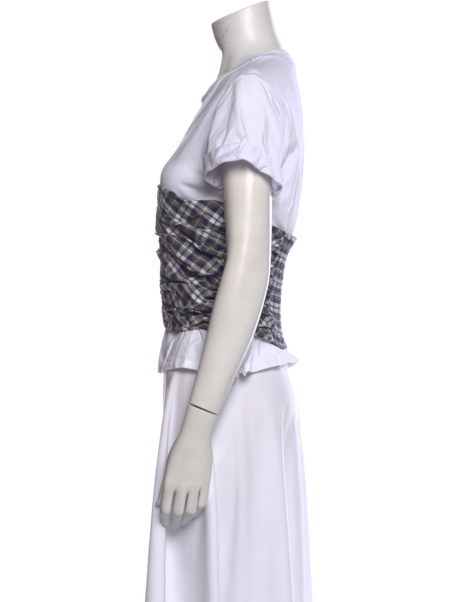 Veronica Beard Plaid Print Crew Neck Crop Top