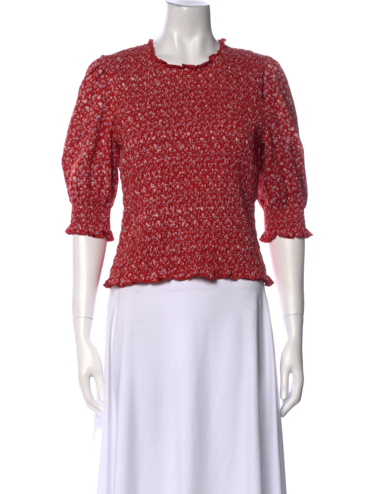 Veronica Beard Crew Neck Three-Quarter Sleeve Crop Top