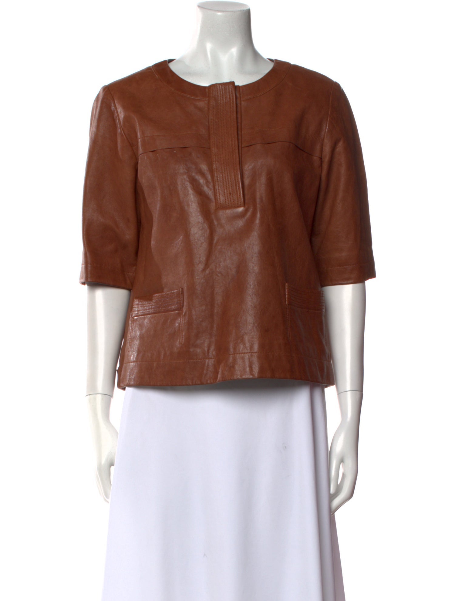 Veronica Beard Leather Crew Neck Blouse
