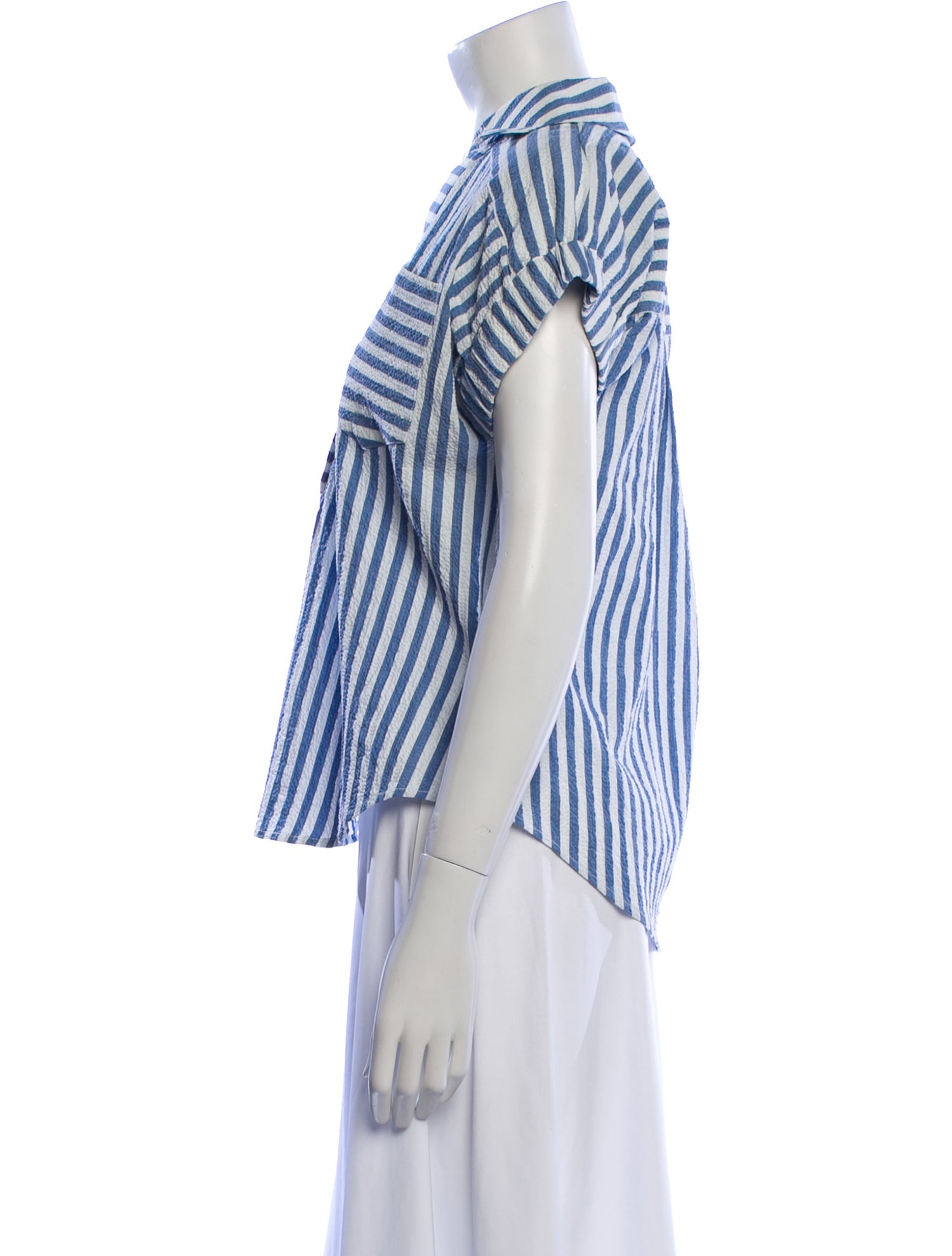 Veronica Beard Striped V-Neck Button-Up Top