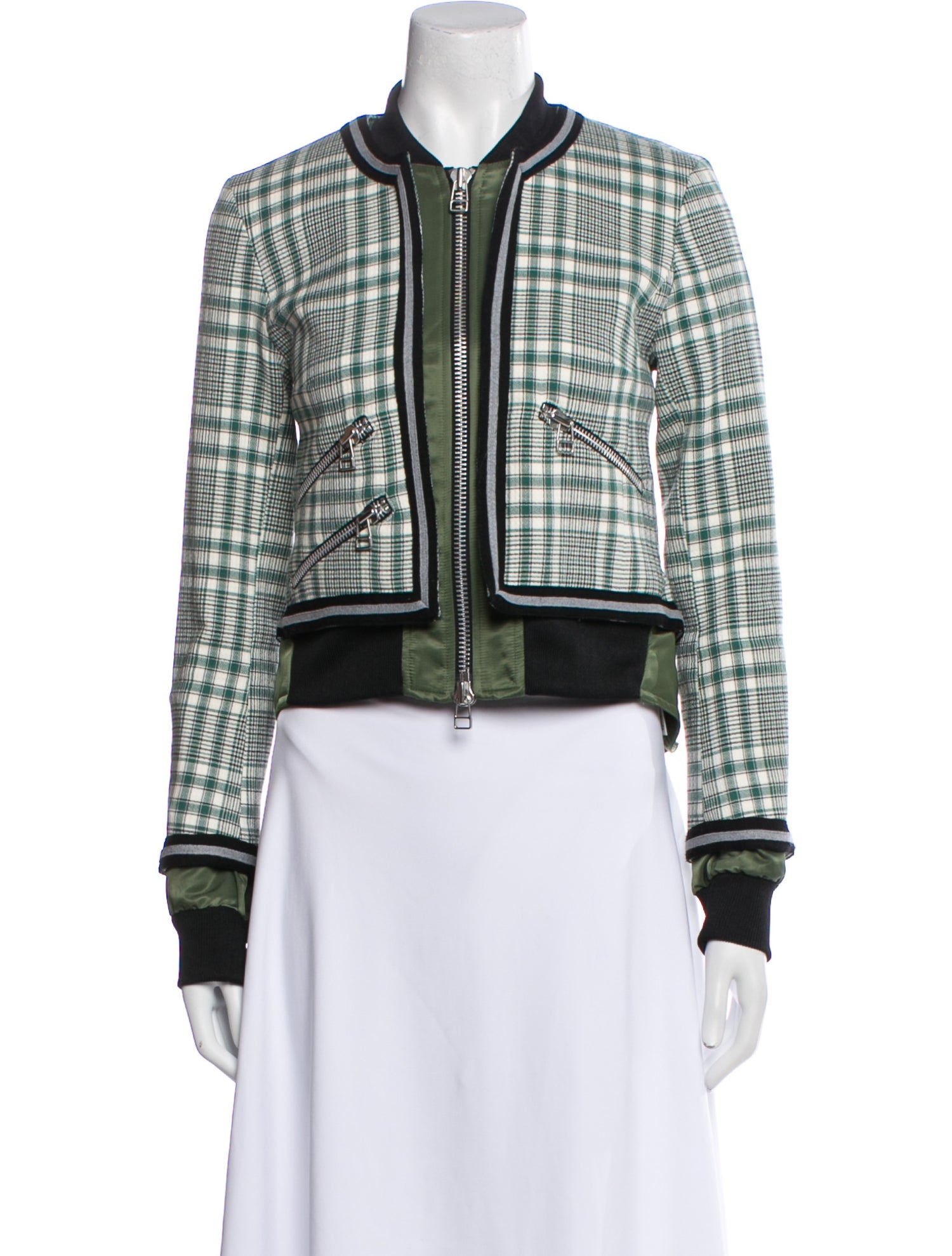 Veronica Beard Plaid Print Bomber Jacket