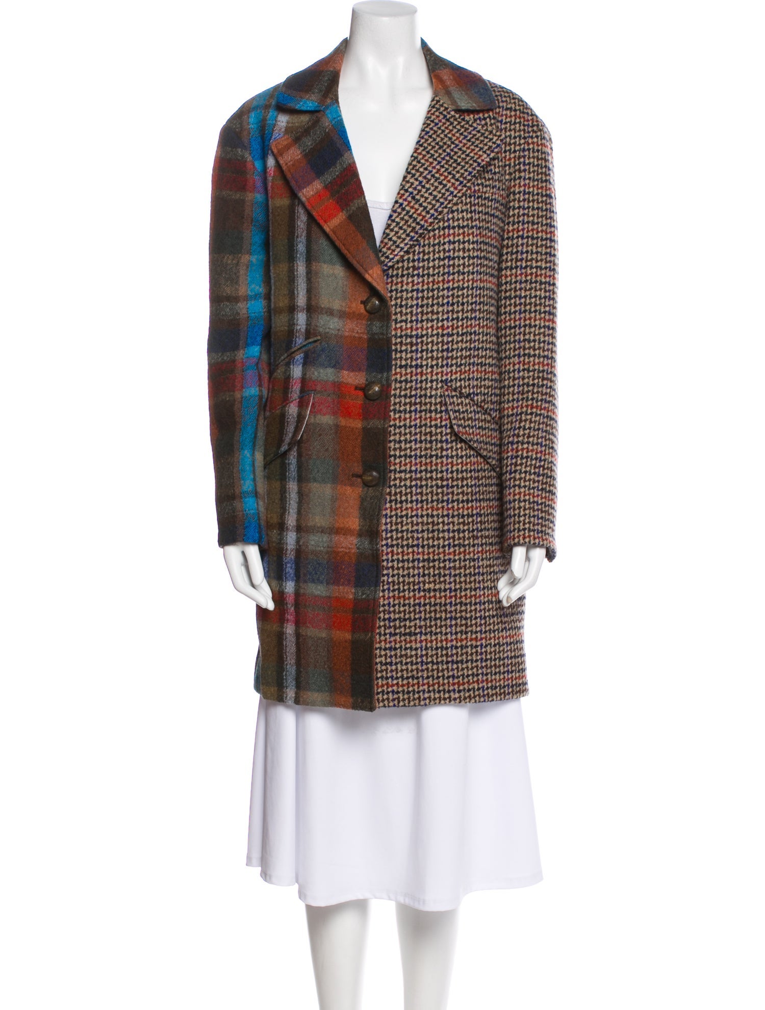 Veronica Beard Virgin Wool Plaid Print Coat