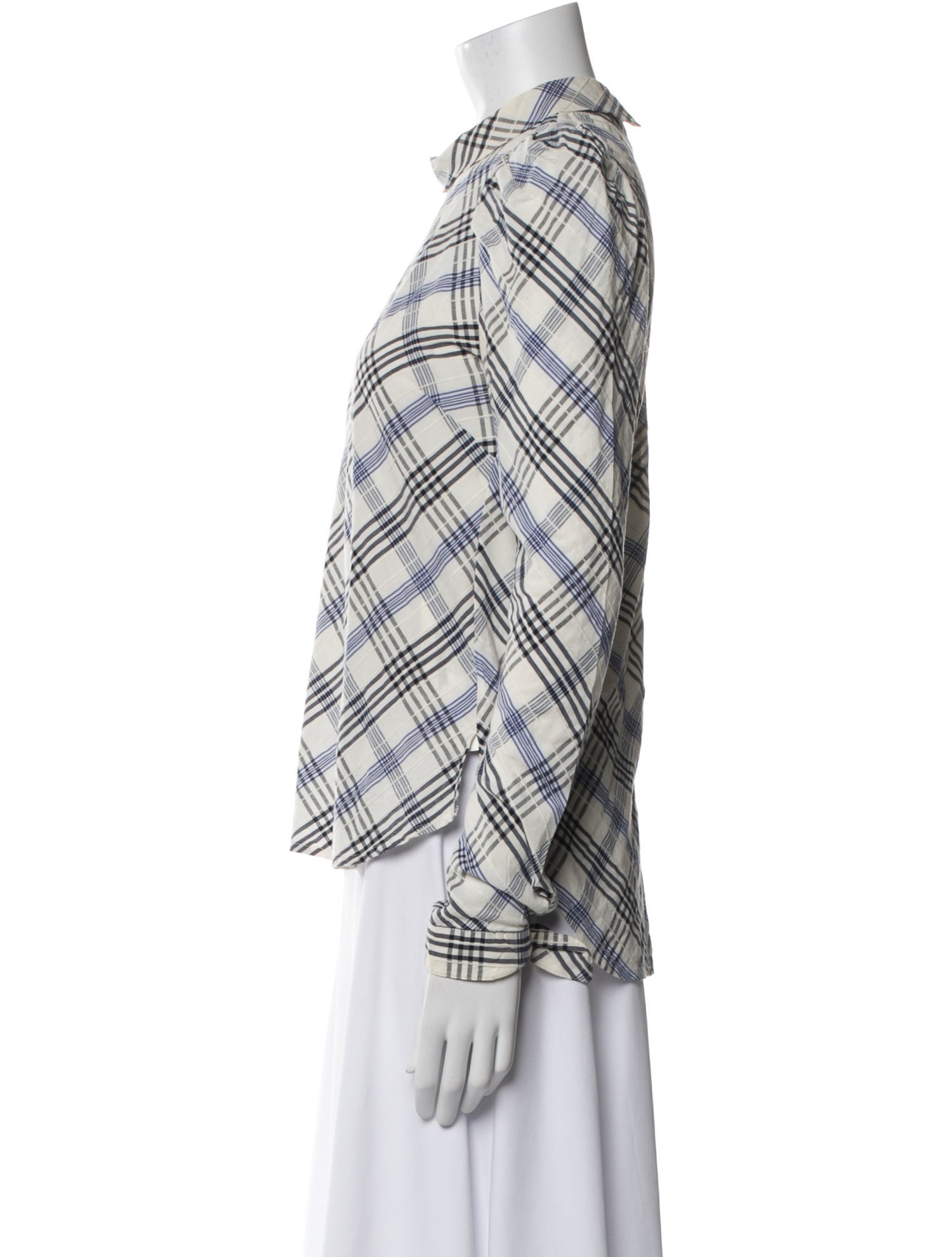 Veronica Beard Plaid Print Mock Neck Button-Up Top