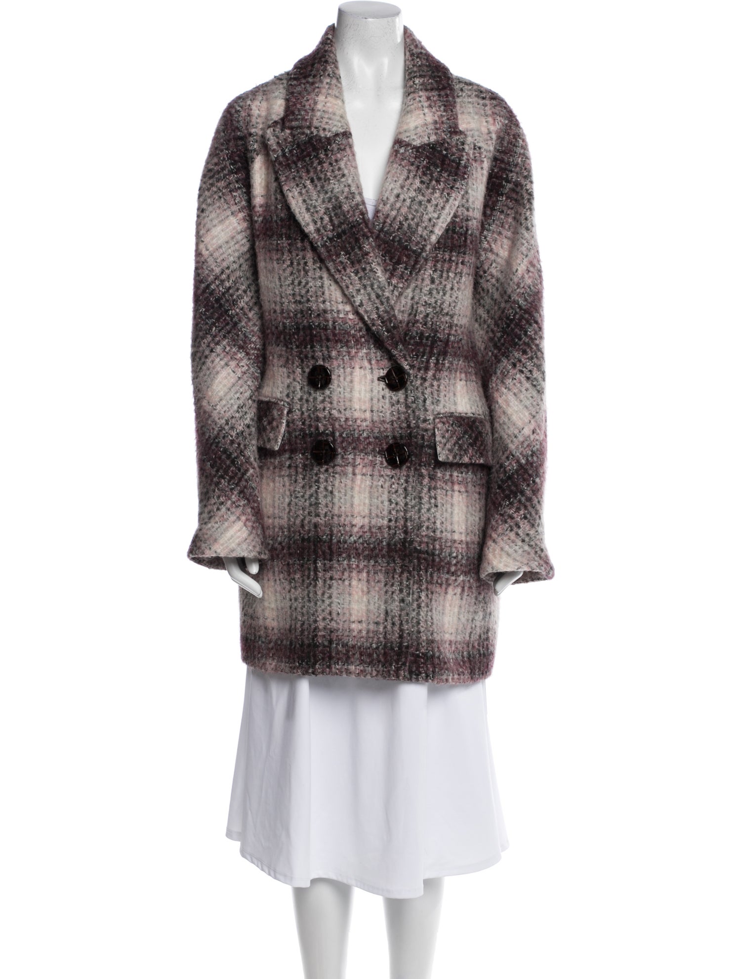 Veronica Beard Plaid Print Faux Fur Coat