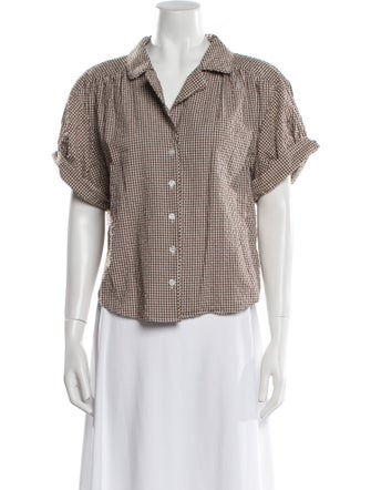 Veronica Beard Plaid Print Short Sleeve Button-Up Top