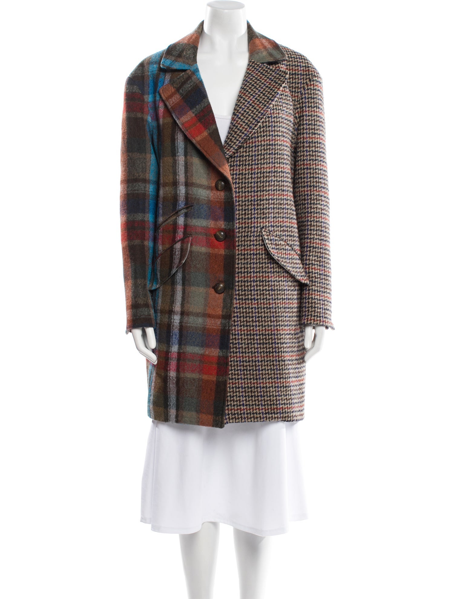 Veronica Beard Virgin Wool Plaid Print Coat