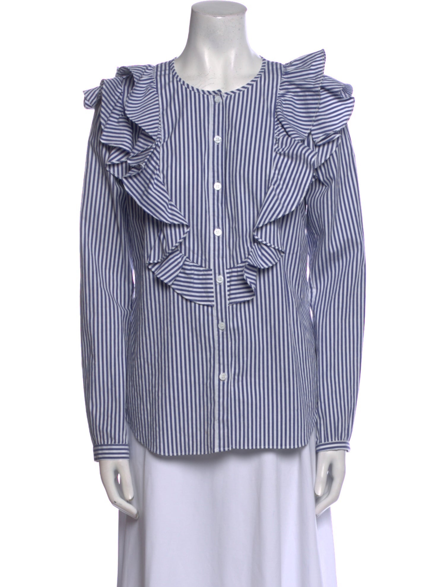 Veronica Beard Striped Crew Neck Button-Up Top