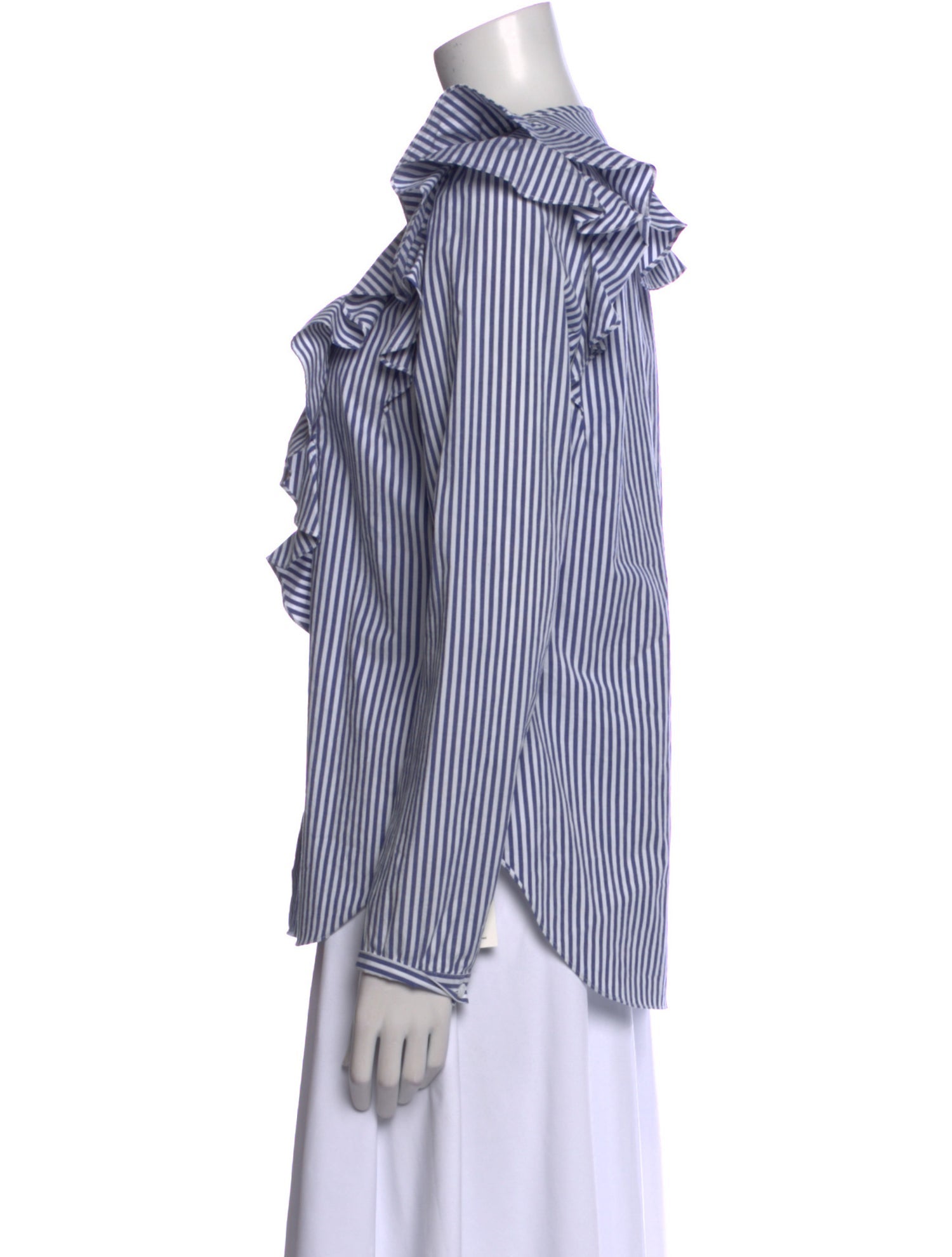 Veronica Beard Striped Crew Neck Button-Up Top