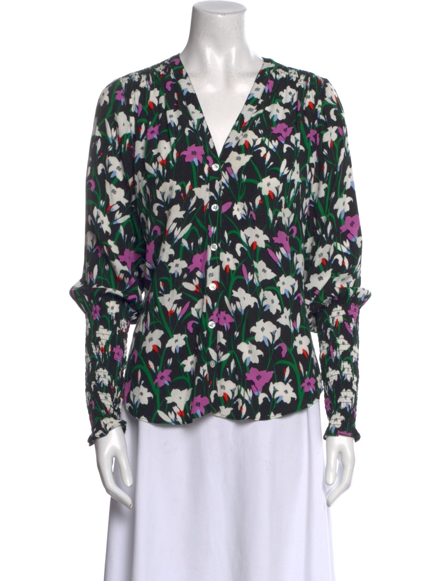 Veronica Beard Floral Print V-Neck Blouse