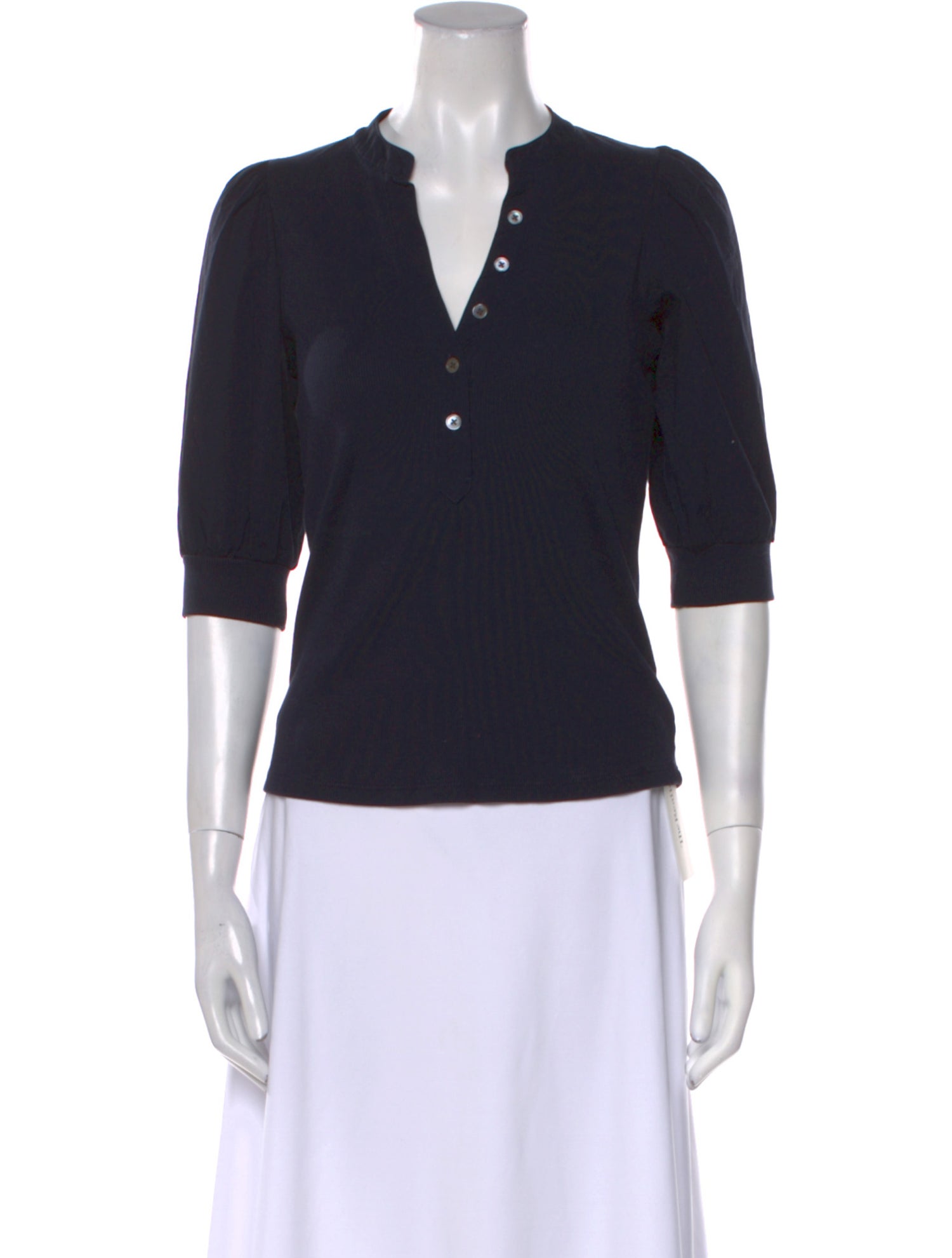 Veronica Beard V-Neck Three-Quarter Sleeve Polo