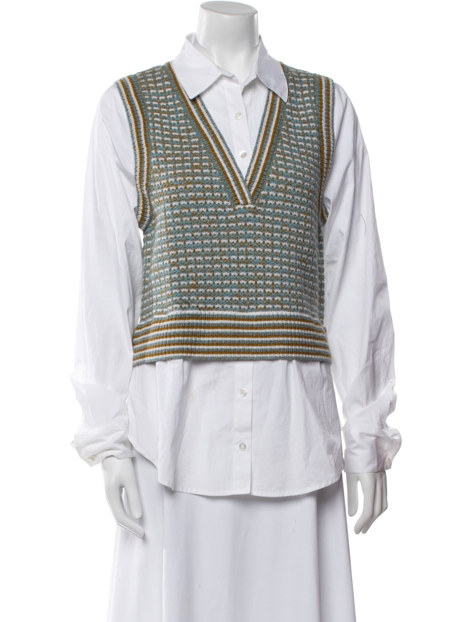 Veronica Beard Merino Wool Striped Button-Up Top