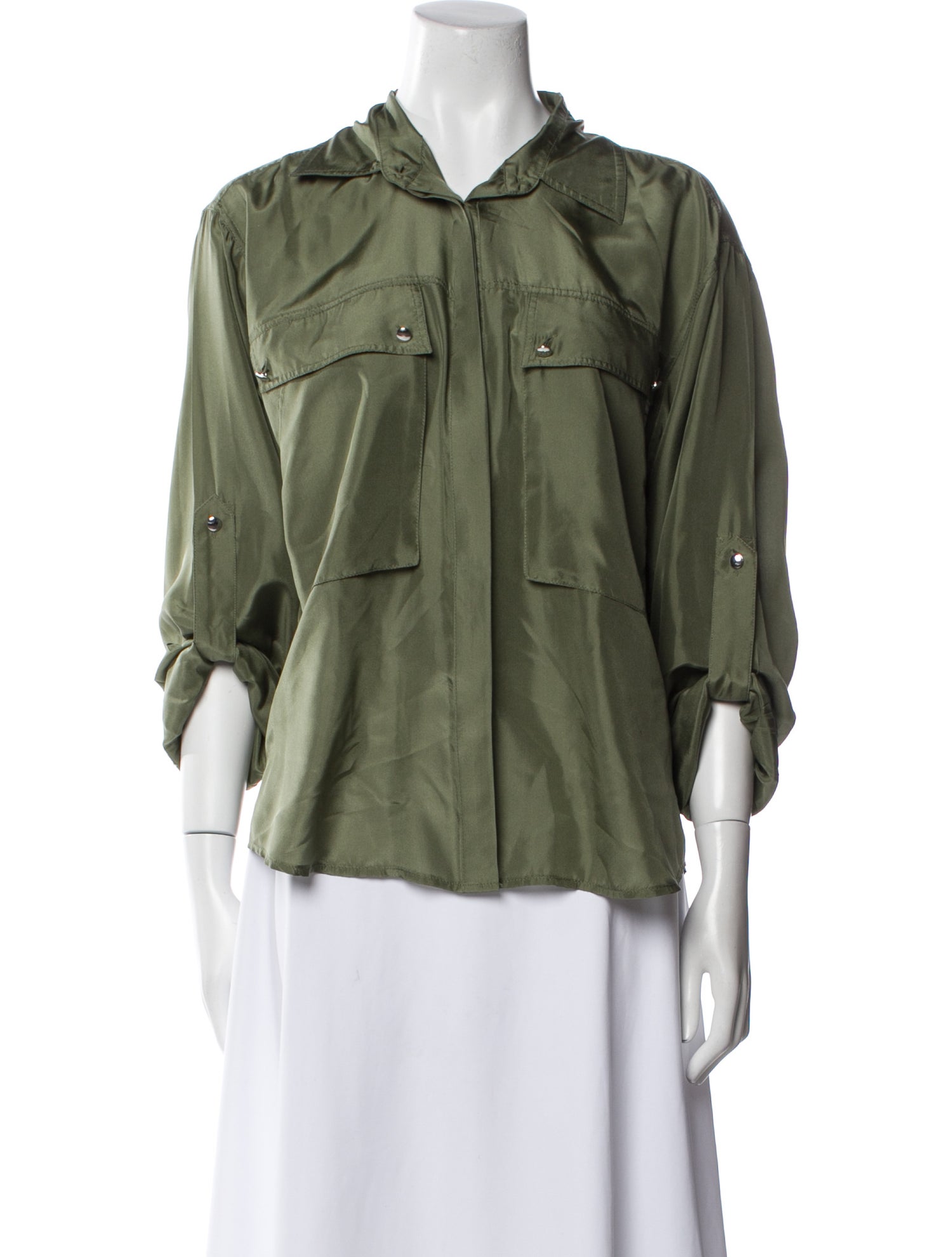 Veronica Beard Silk Three-Quarter Sleeve Button-Up Top