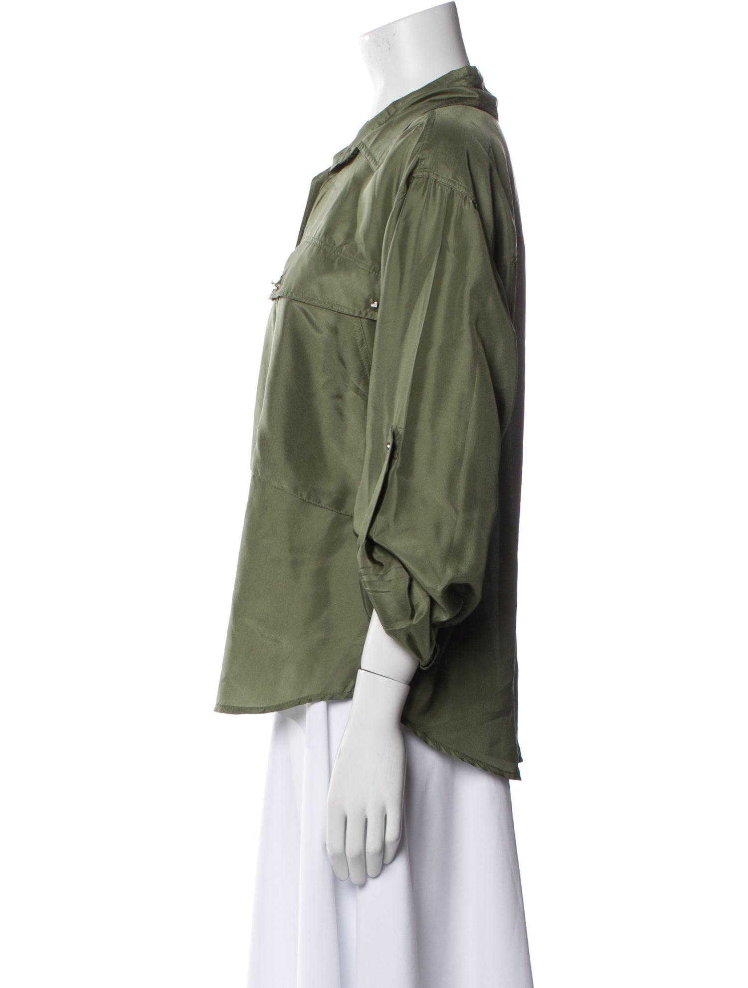 Veronica Beard Silk Three-Quarter Sleeve Button-Up Top