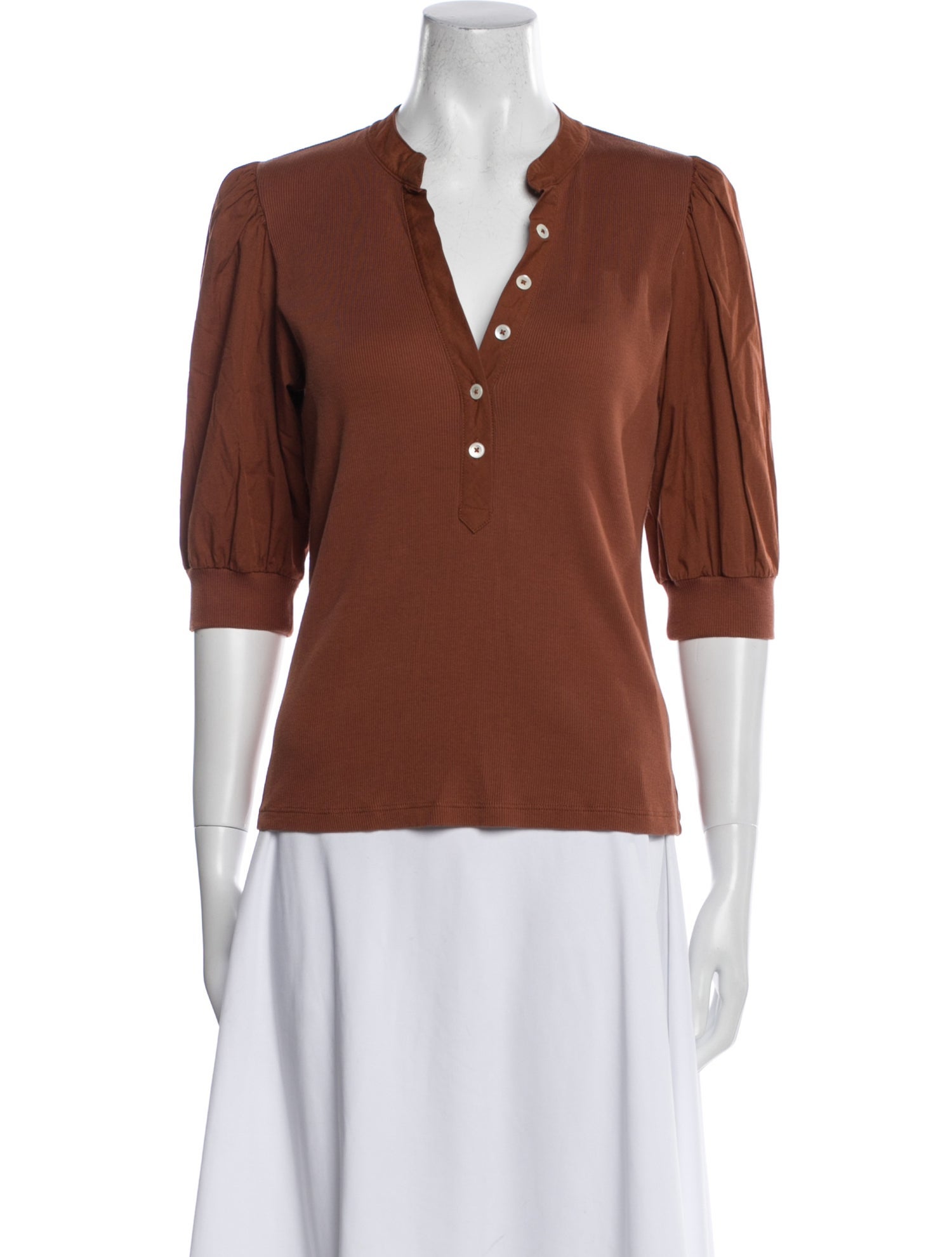 Veronica Beard V-Neck Three-Quarter Sleeve Polo