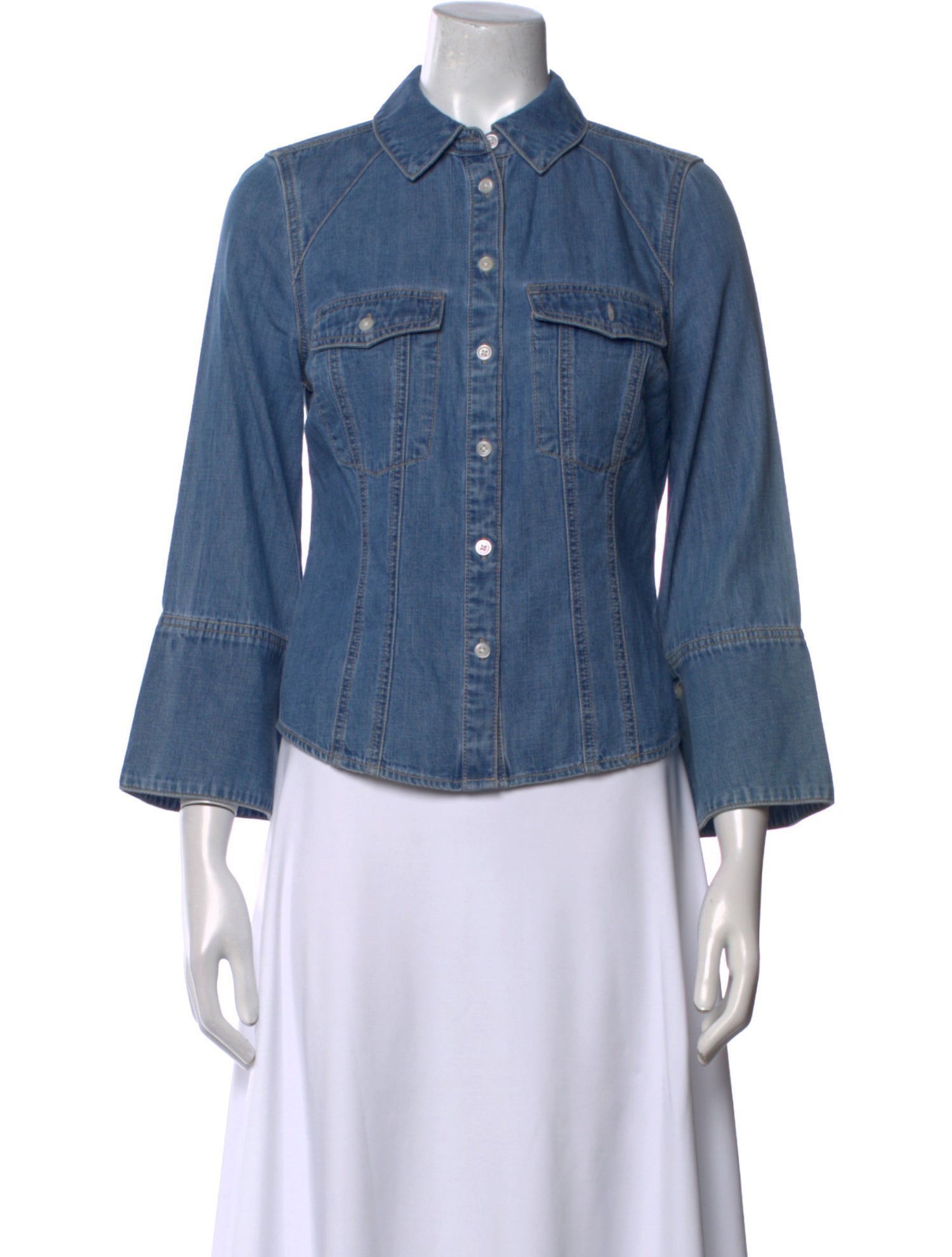 Veronica Beard Three-Quarter Sleeve Button-Up Top