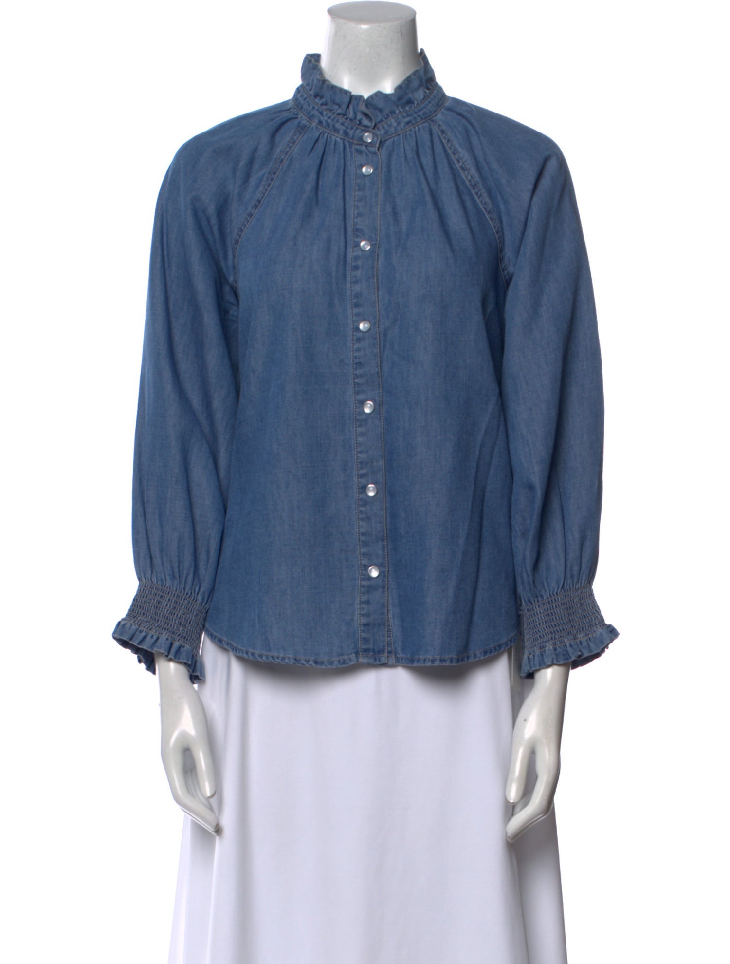 Veronica Beard Mock Neck Long Sleeve Button-Up Top