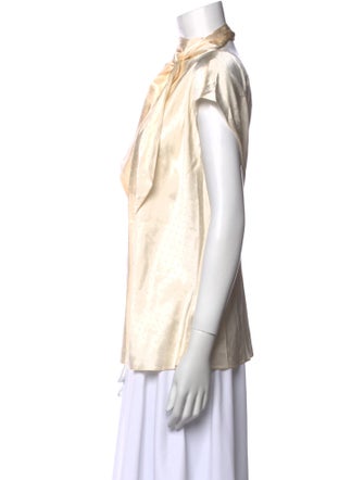 Veronica Beard Tie Neck Short Sleeve Top