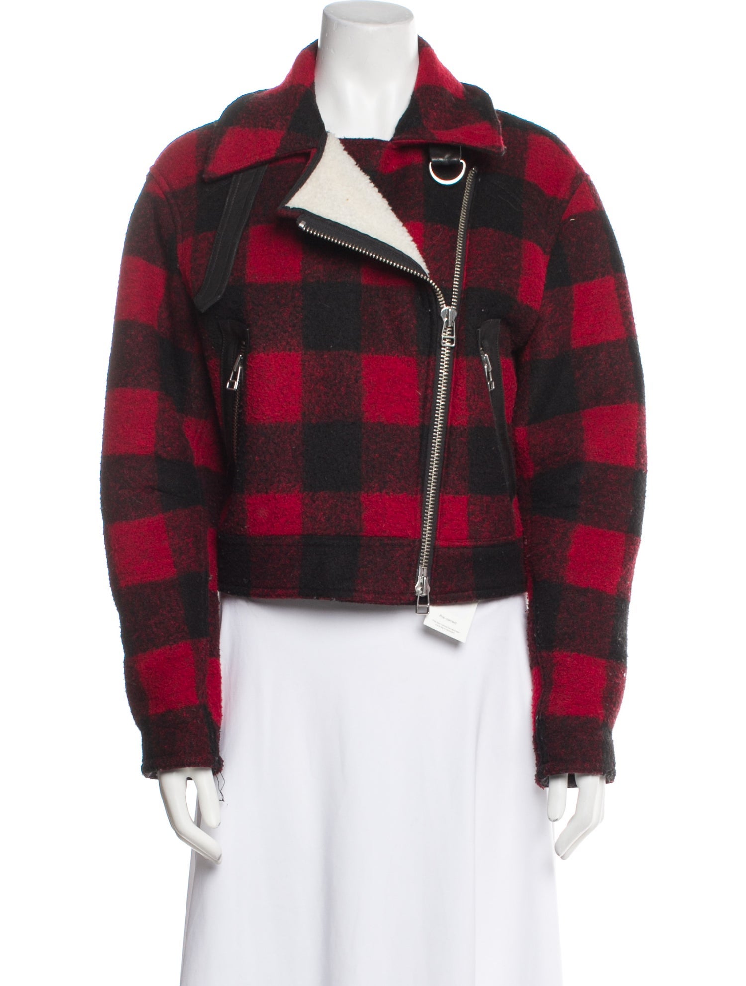 Veronica Beard Plaid Print Biker Jacket