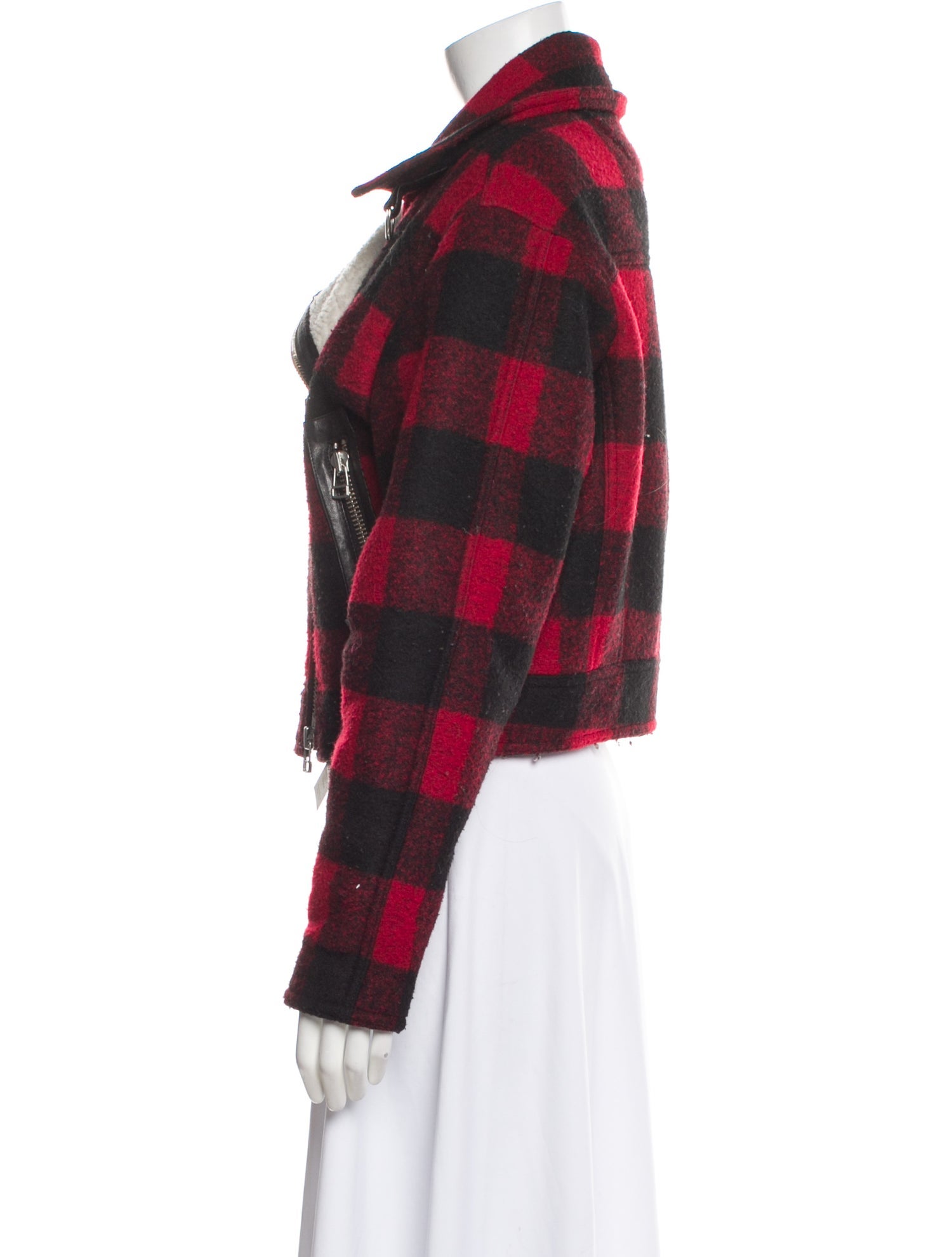 Veronica Beard Plaid Print Biker Jacket