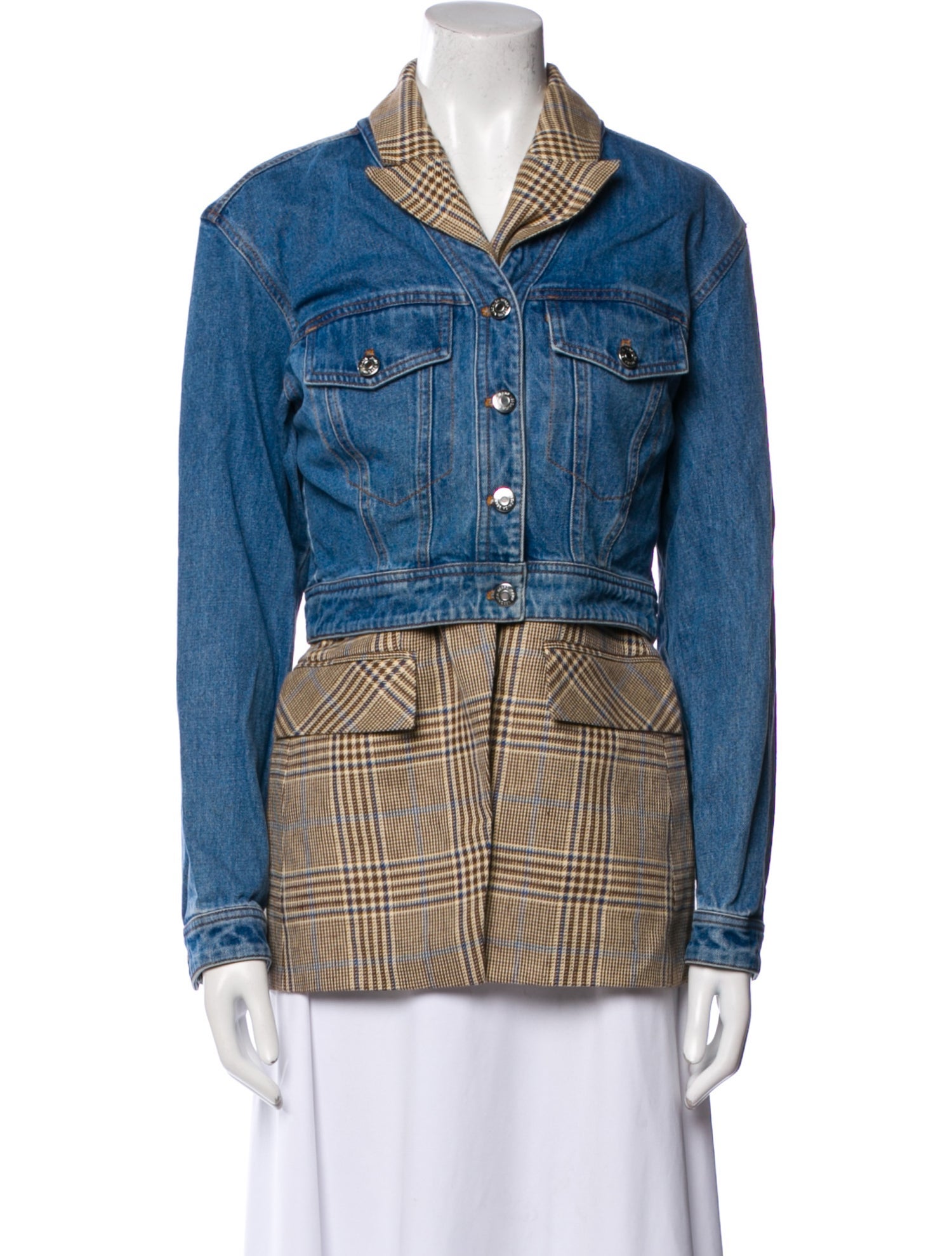 Veronica Beard Plaid Print Denim Jacket