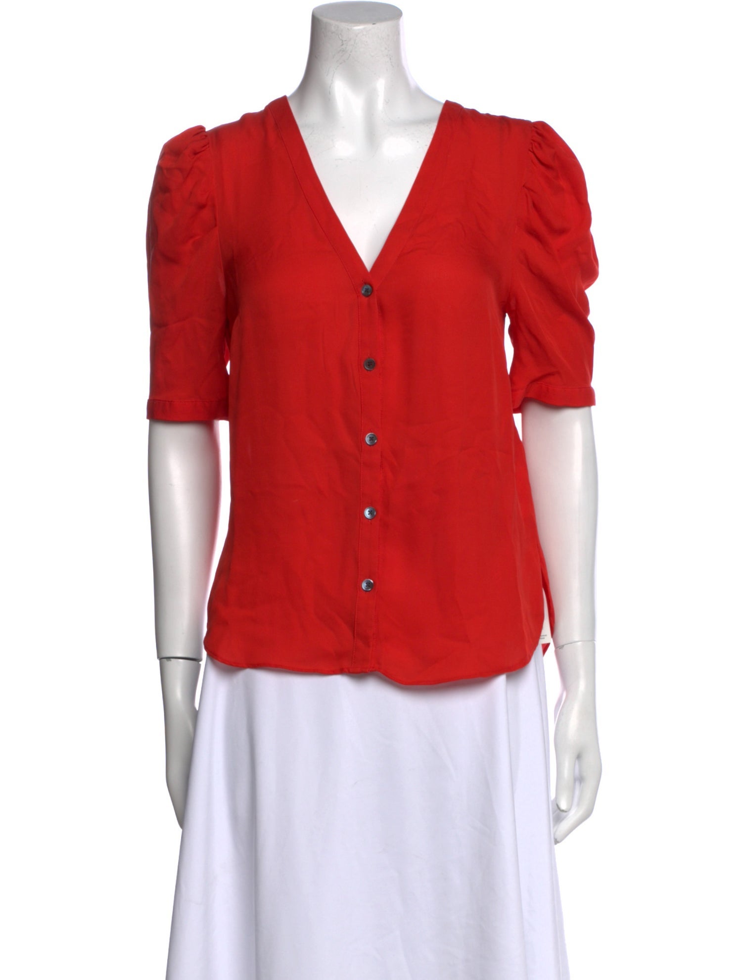 Veronica Beard Silk V-Neck Button-Up Top