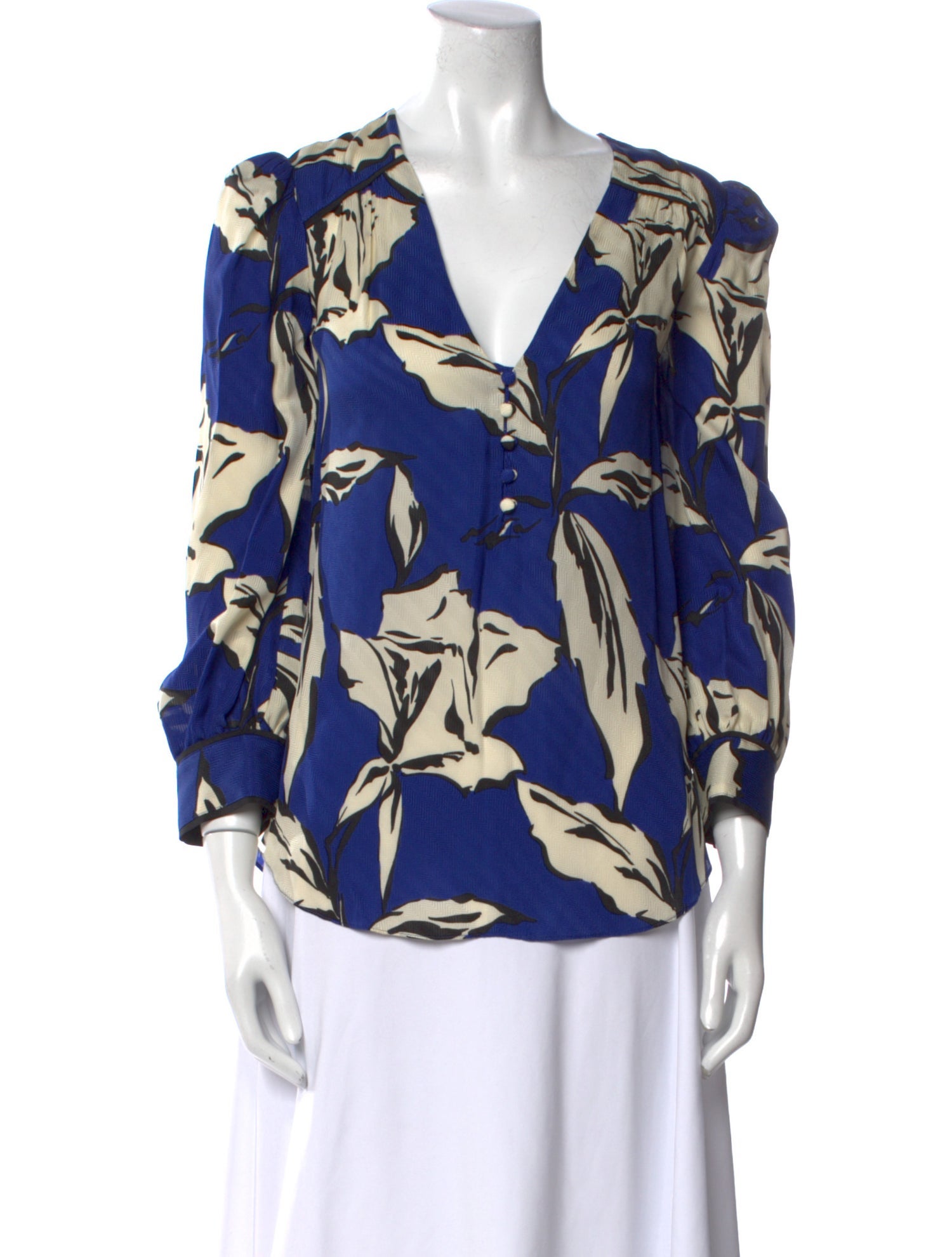 Veronica Beard Printed V-Neck Blouse