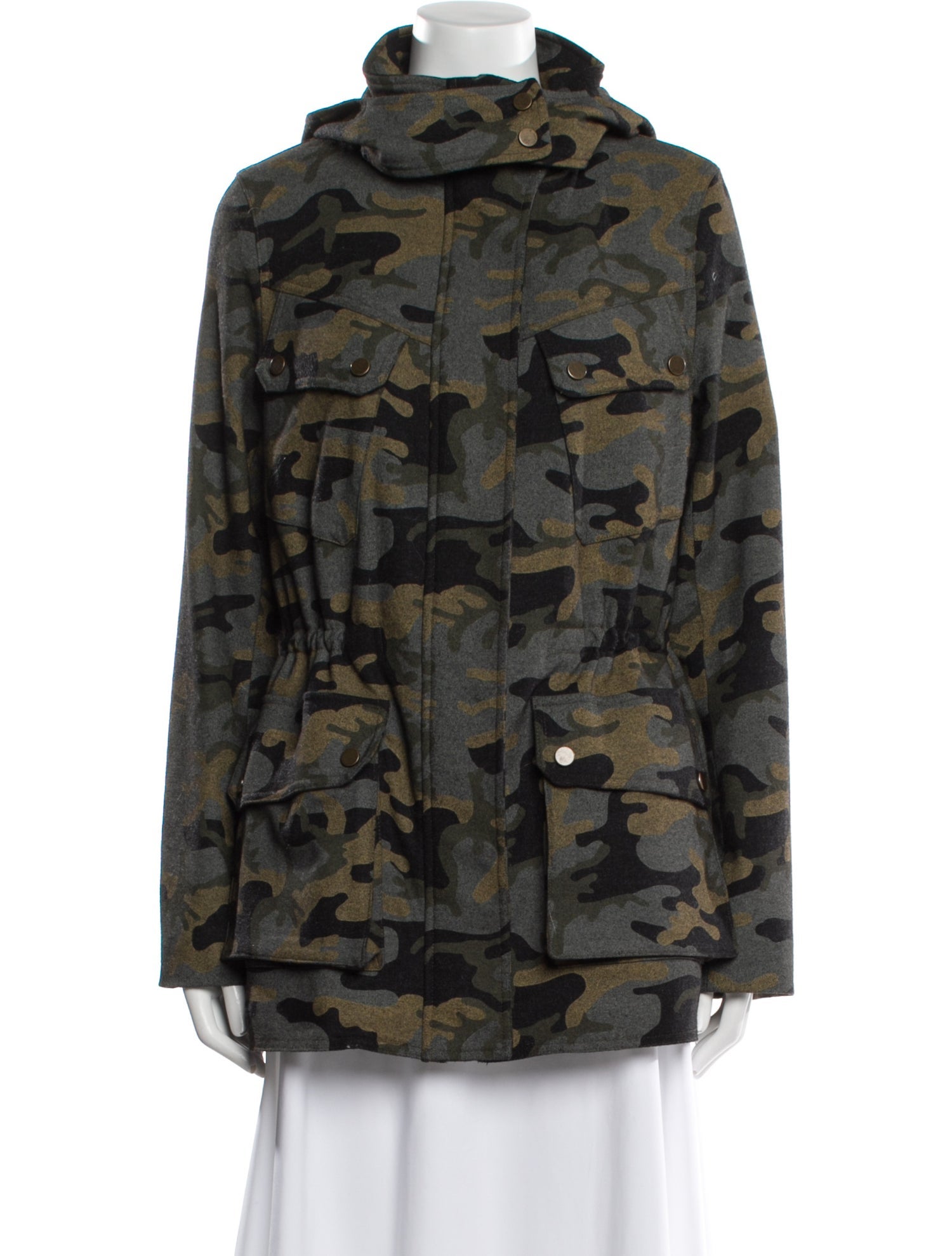Veronica Beard Wool Camouflage Print Faux Fur Coat