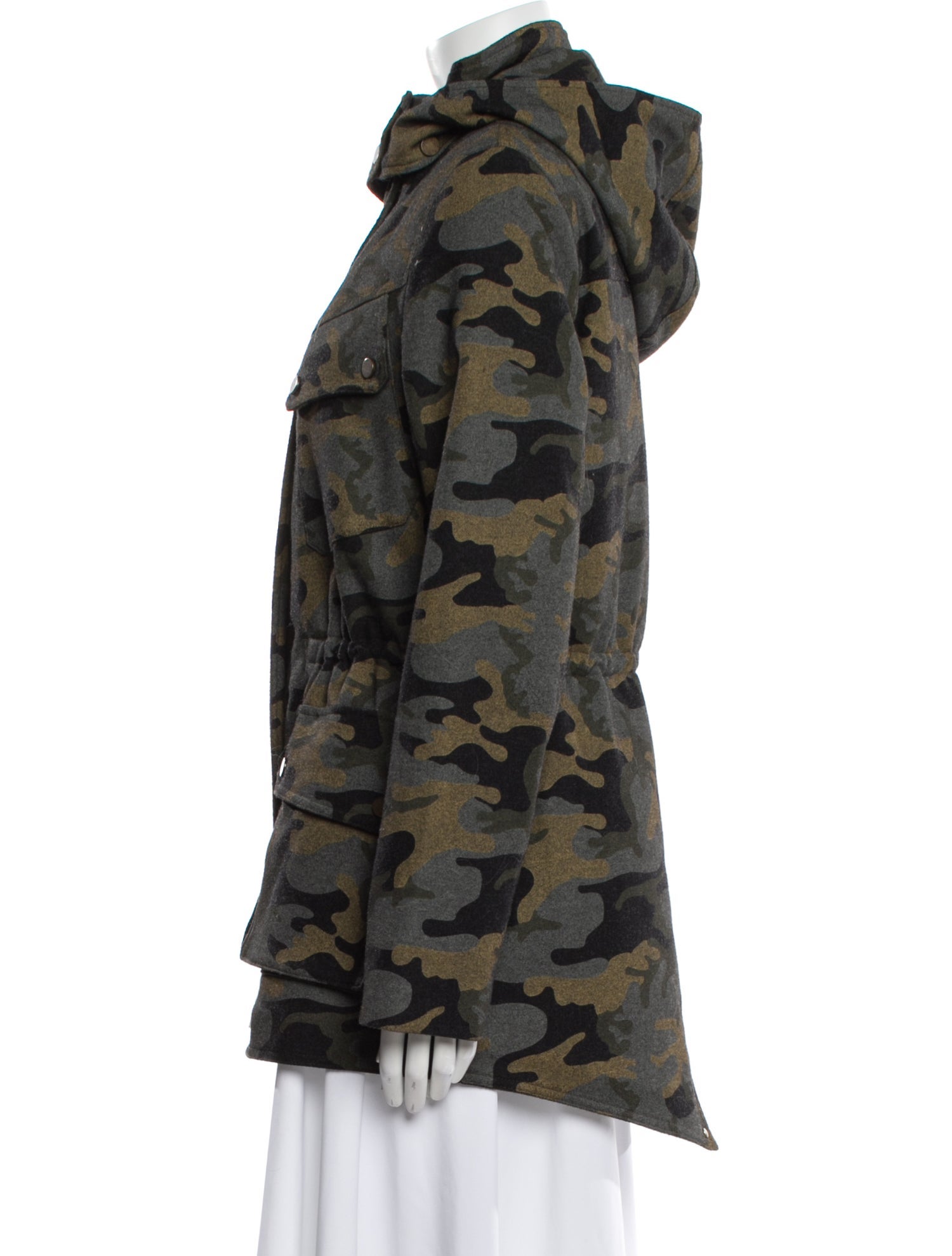 Veronica Beard Wool Camouflage Print Faux Fur Coat
