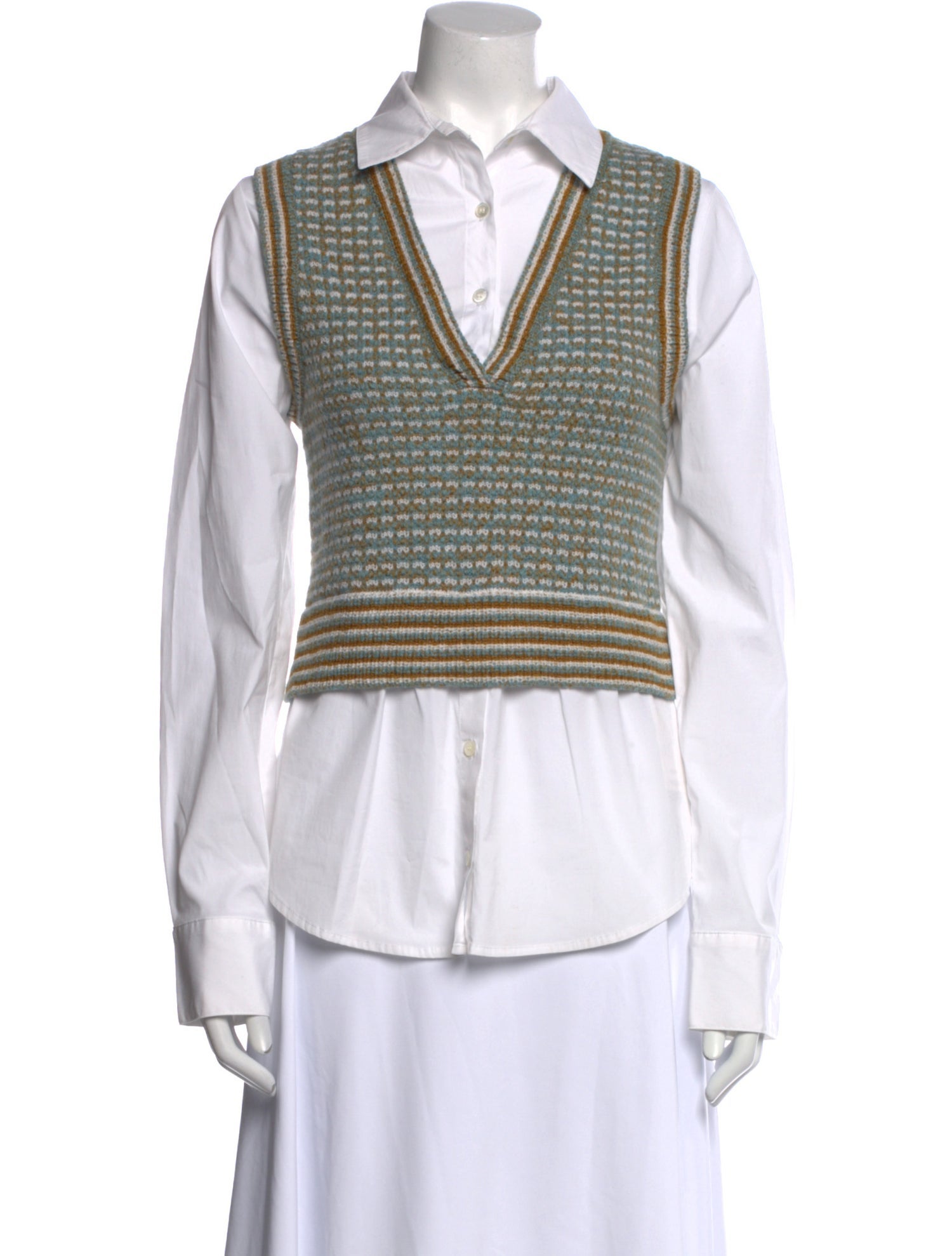 Veronica Beard Merino Wool Striped Button-Up Top