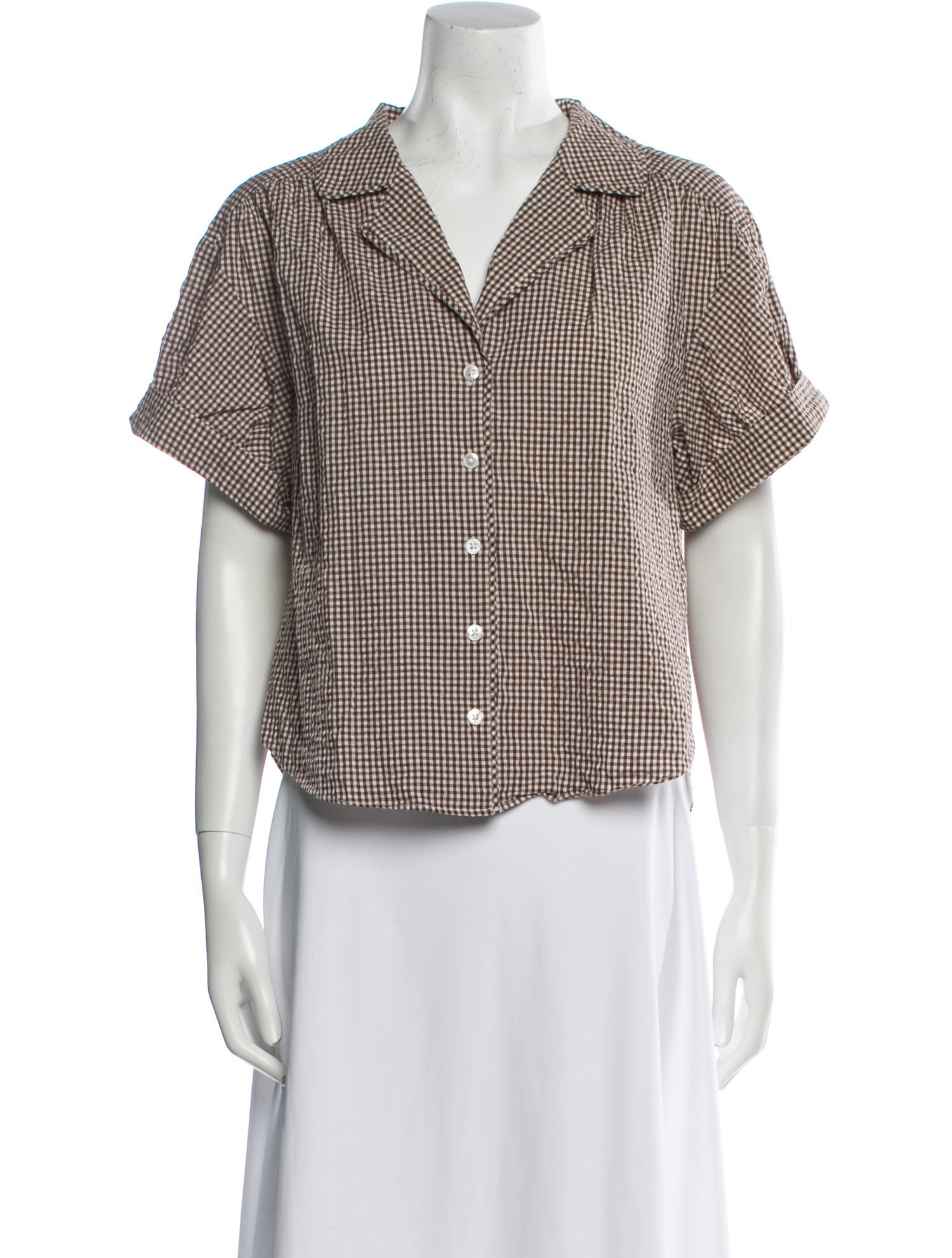 Veronica Beard Plaid Print Short Sleeve Button-Up Top