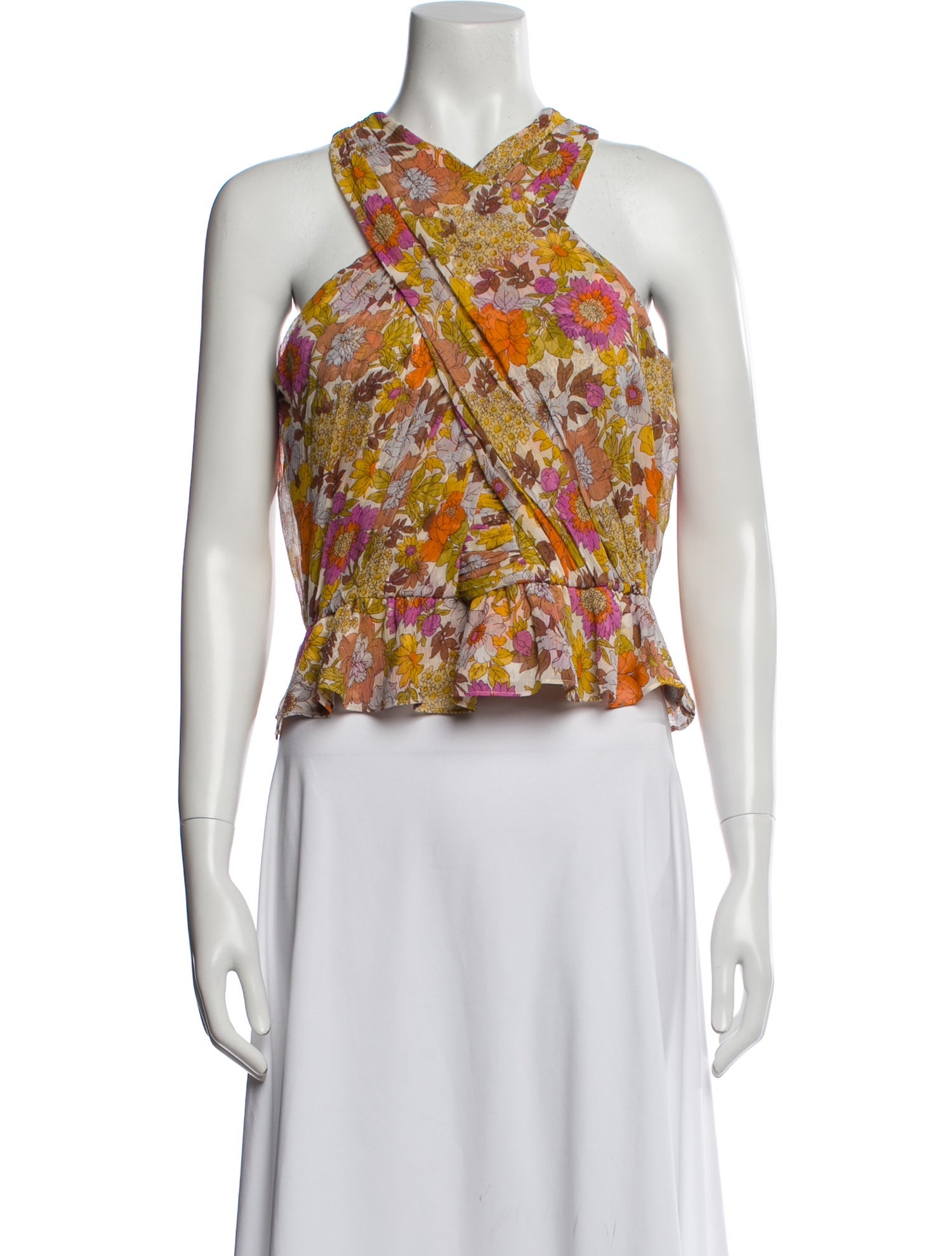 Veronica Beard Silk Floral Print Crop Top