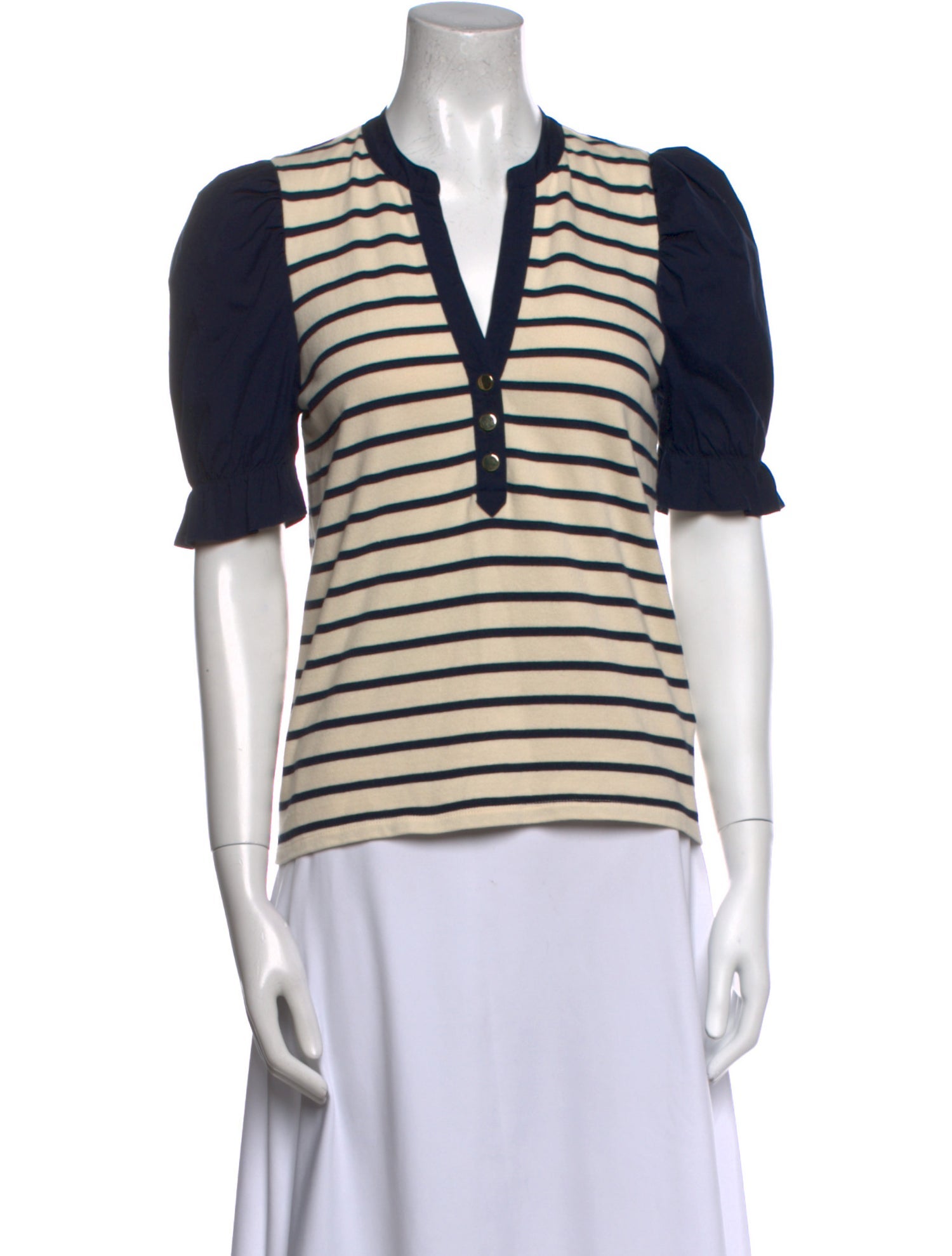 Veronica Beard Striped V-Neck Polo