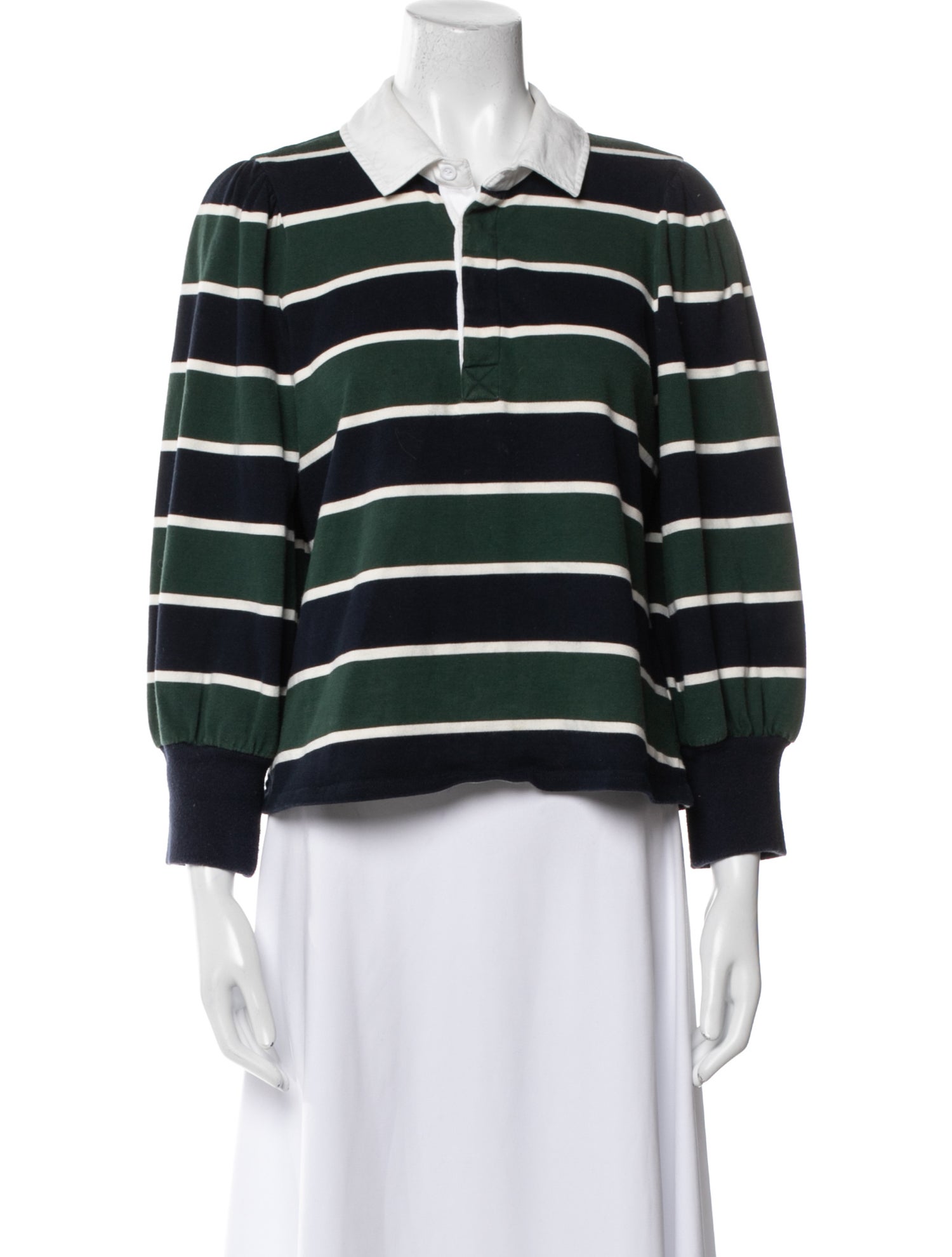 Veronica Beard Striped Three-Quarter Sleeve Polo