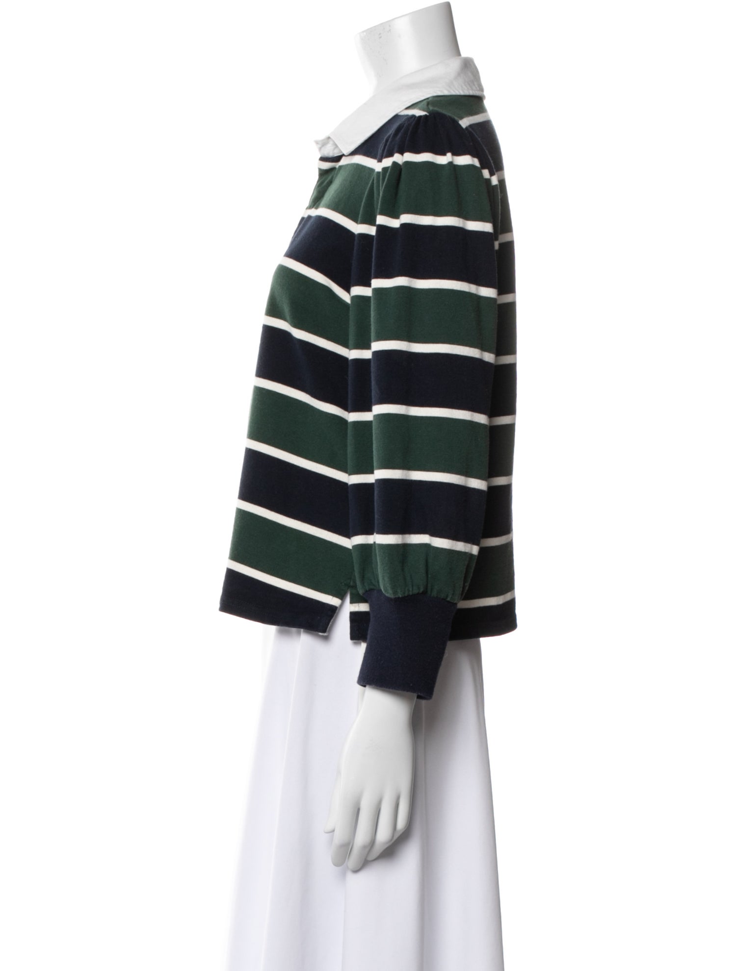 Veronica Beard Striped Three-Quarter Sleeve Polo